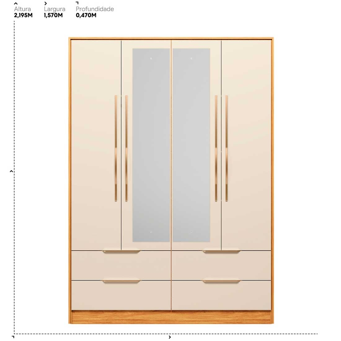 Guarda Roupa Casal 4 Portas com Espelho
