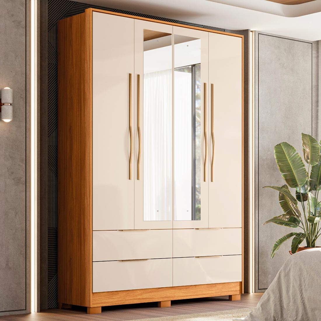Guarda Roupa Casal 4 Portas com Espelho