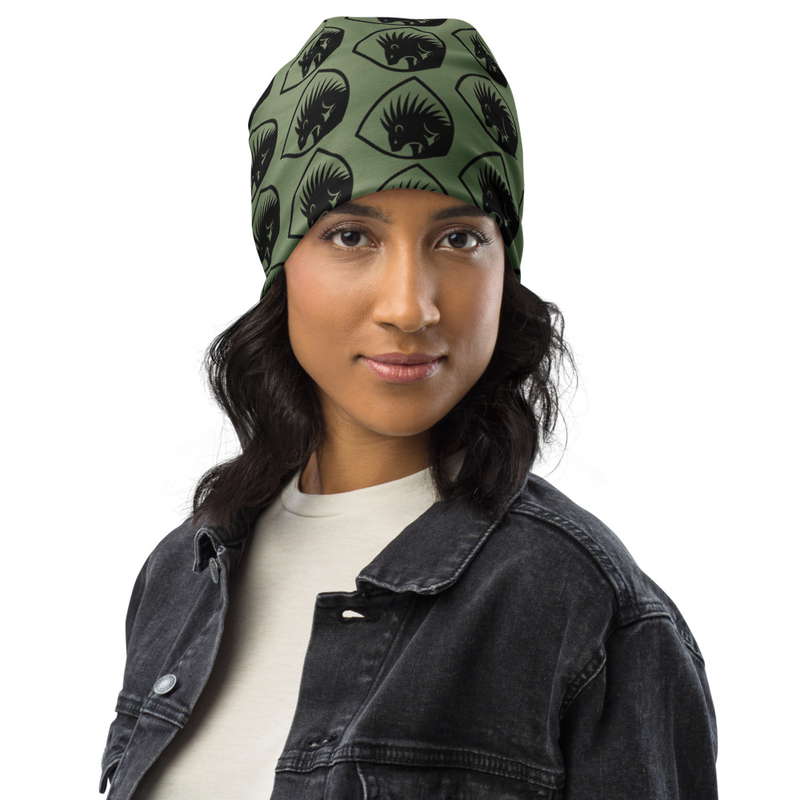 Shield Porcupine OD Green All-Over Print Beanie