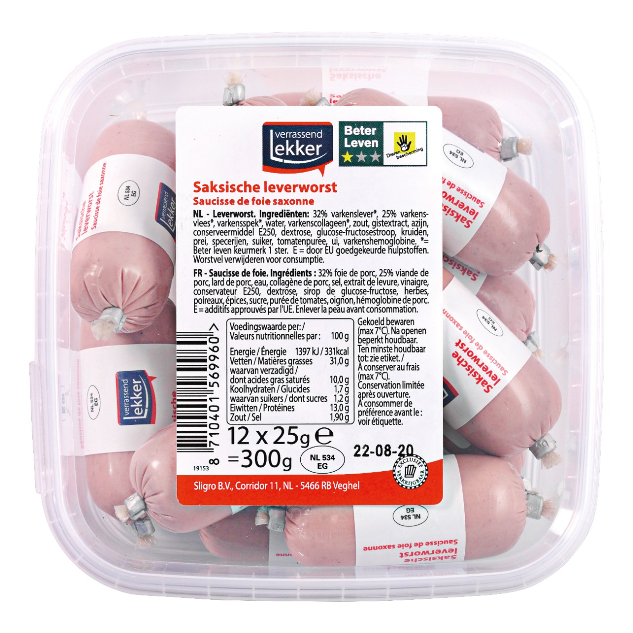 Saksische leverworst glutenvrij 12 x 25gr.