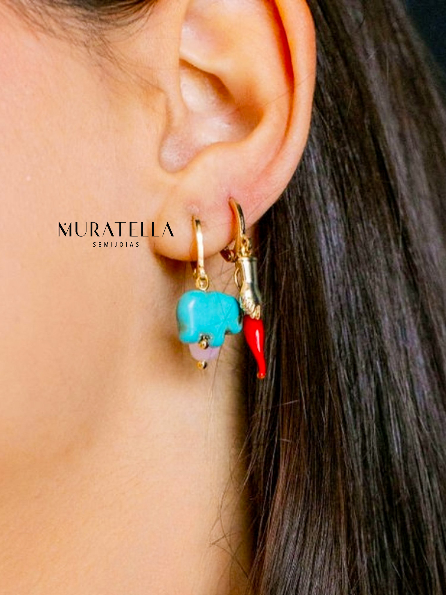 Brincos de Argola Banhada à Ouro, de Elefante Turquesa