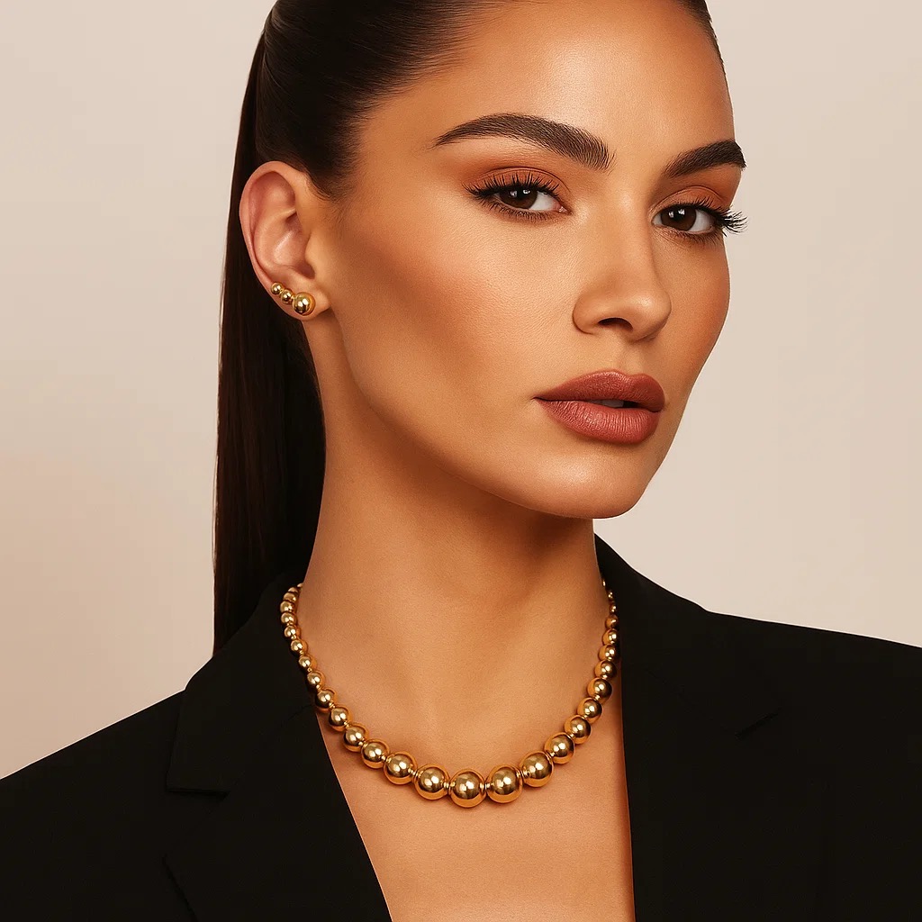 Trio de Brincos de bolinhas Banhadas à Ouro