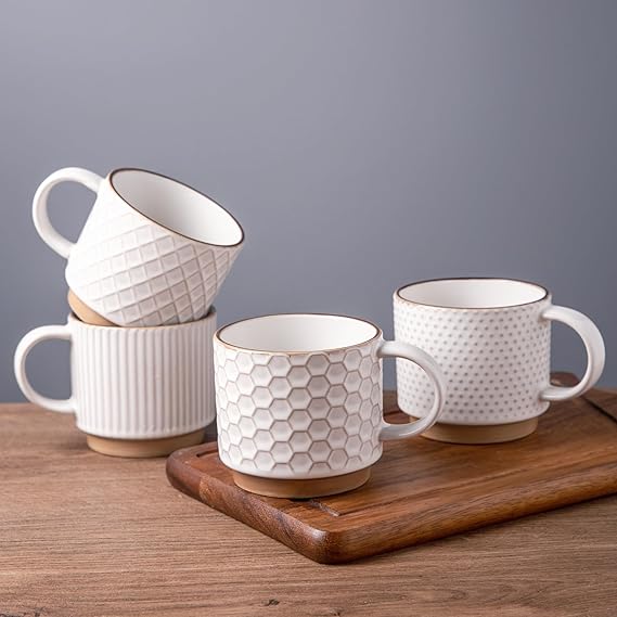 Set of Textured Ceramic Coffee Mugs
