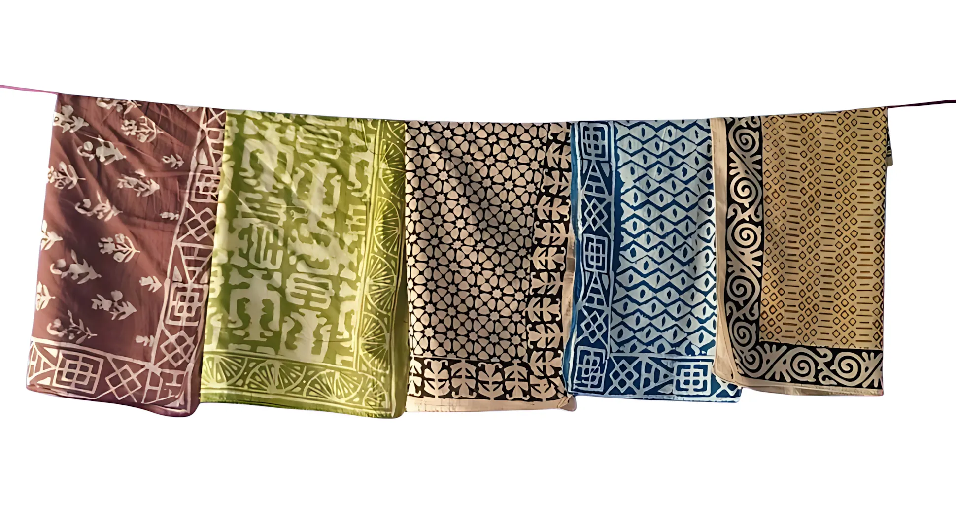 Traditional Block Print Bandanas – Set of 5 Natural Cotton Scarves