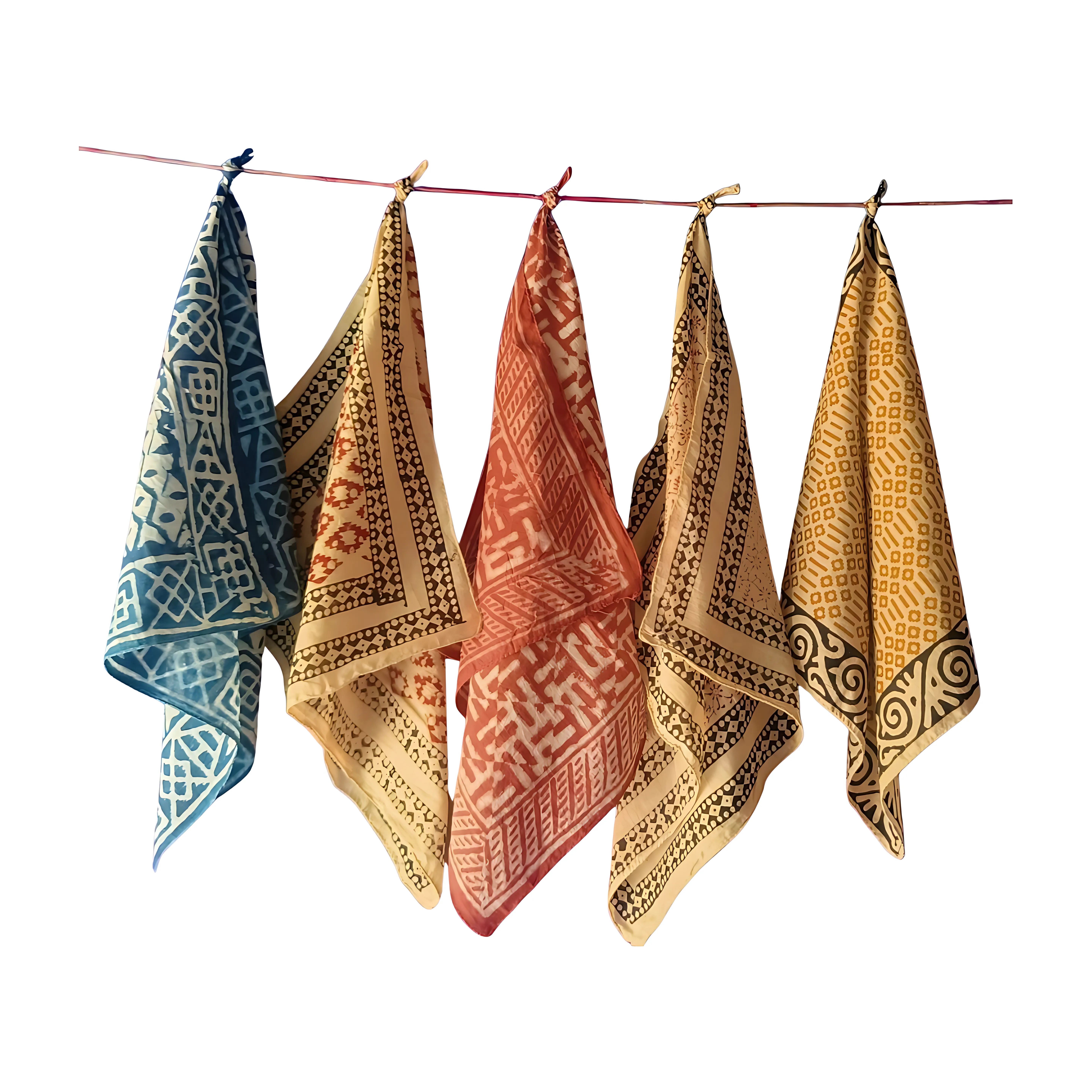 Eco-Friendly Cotton Bandanas – Set of 5 Hand Block Printed Scarves
