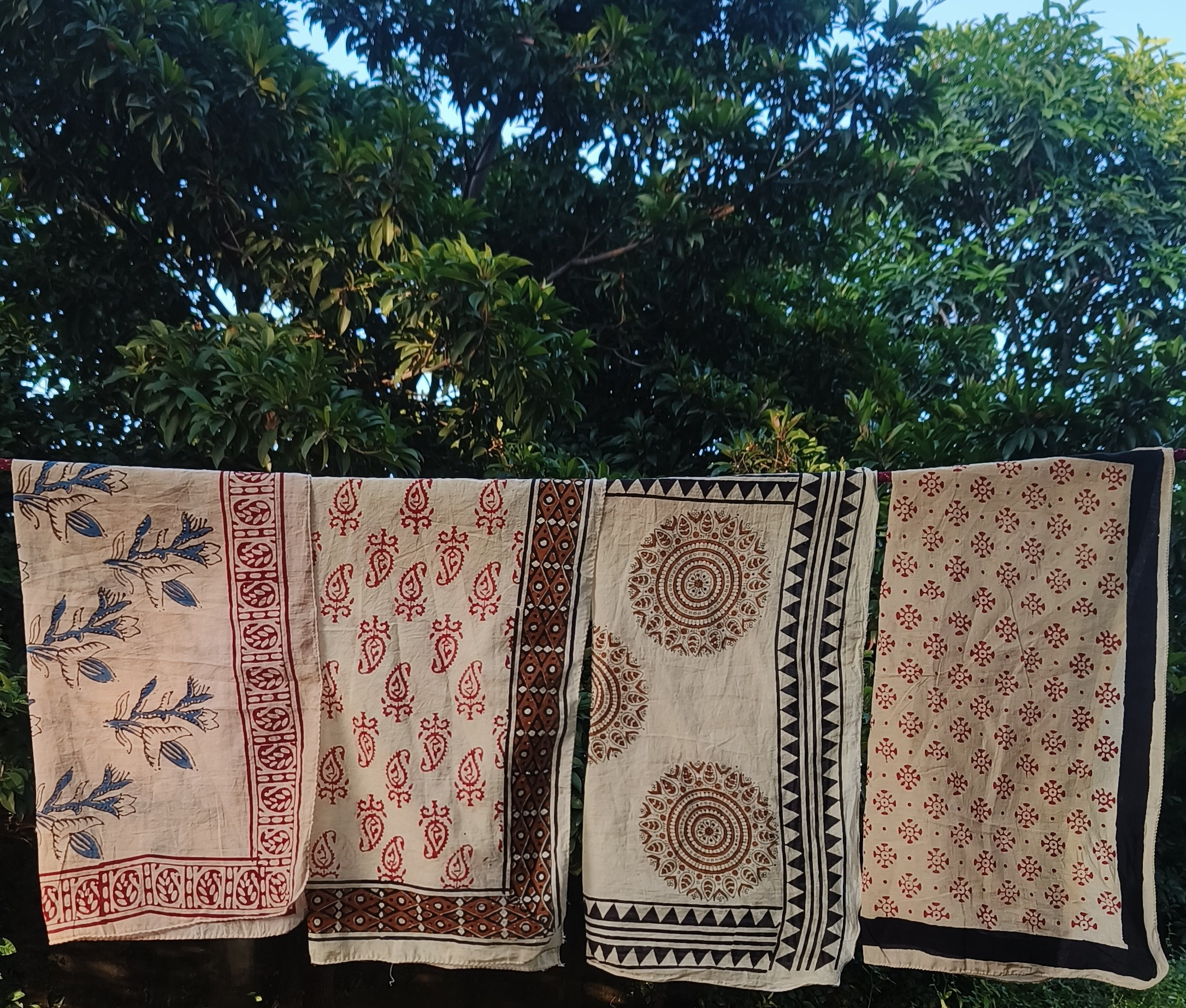 Handmade Cotton Bandanas (Pack of 7) – Natural Color Block Print Scarves