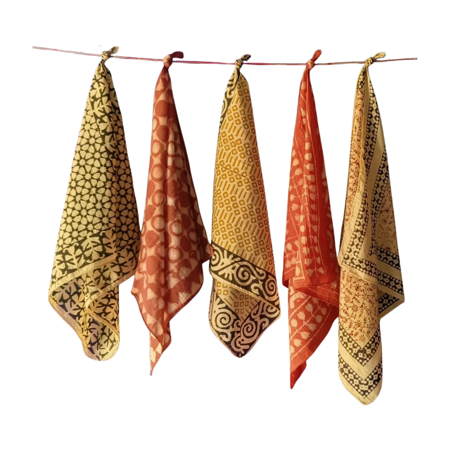 Traditional Indian Bandana Pack (Set of 5) – Natural Dye Cotton Scarves