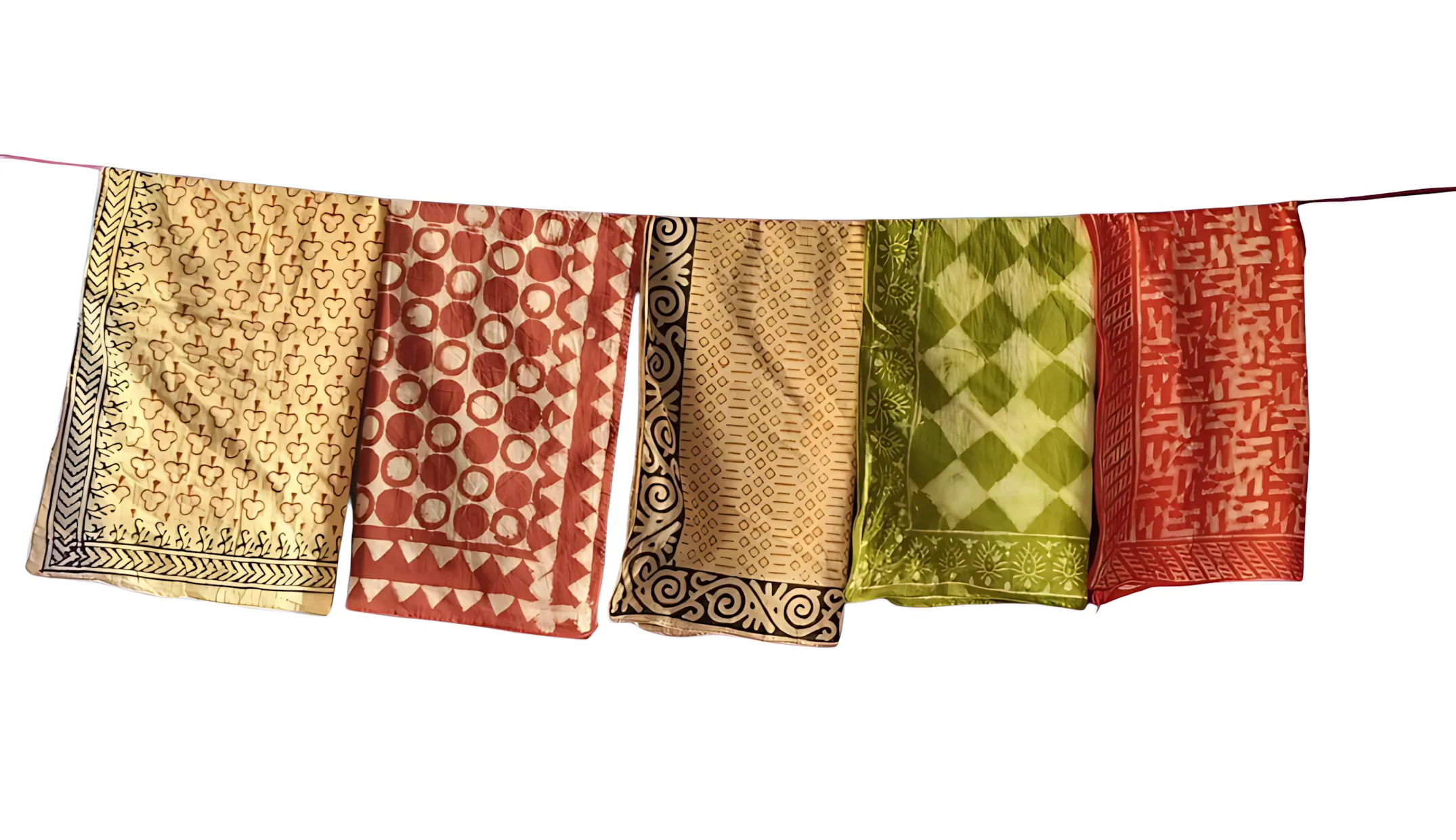 Set of 5 Artisan Block Print Bandanas – Natural Dye Cotton Fabric