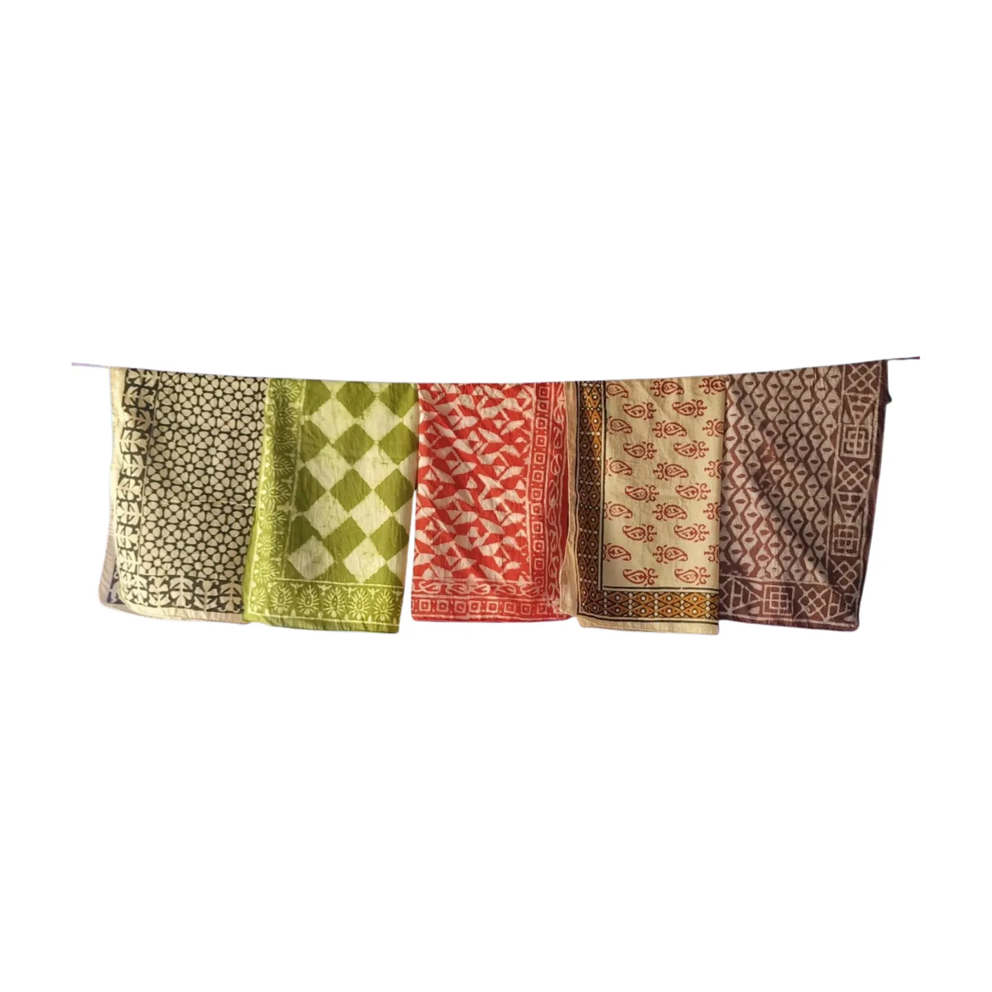 Handmade Cotton Bandanas (Pack of 5) – Natural Color Block Print Scarves