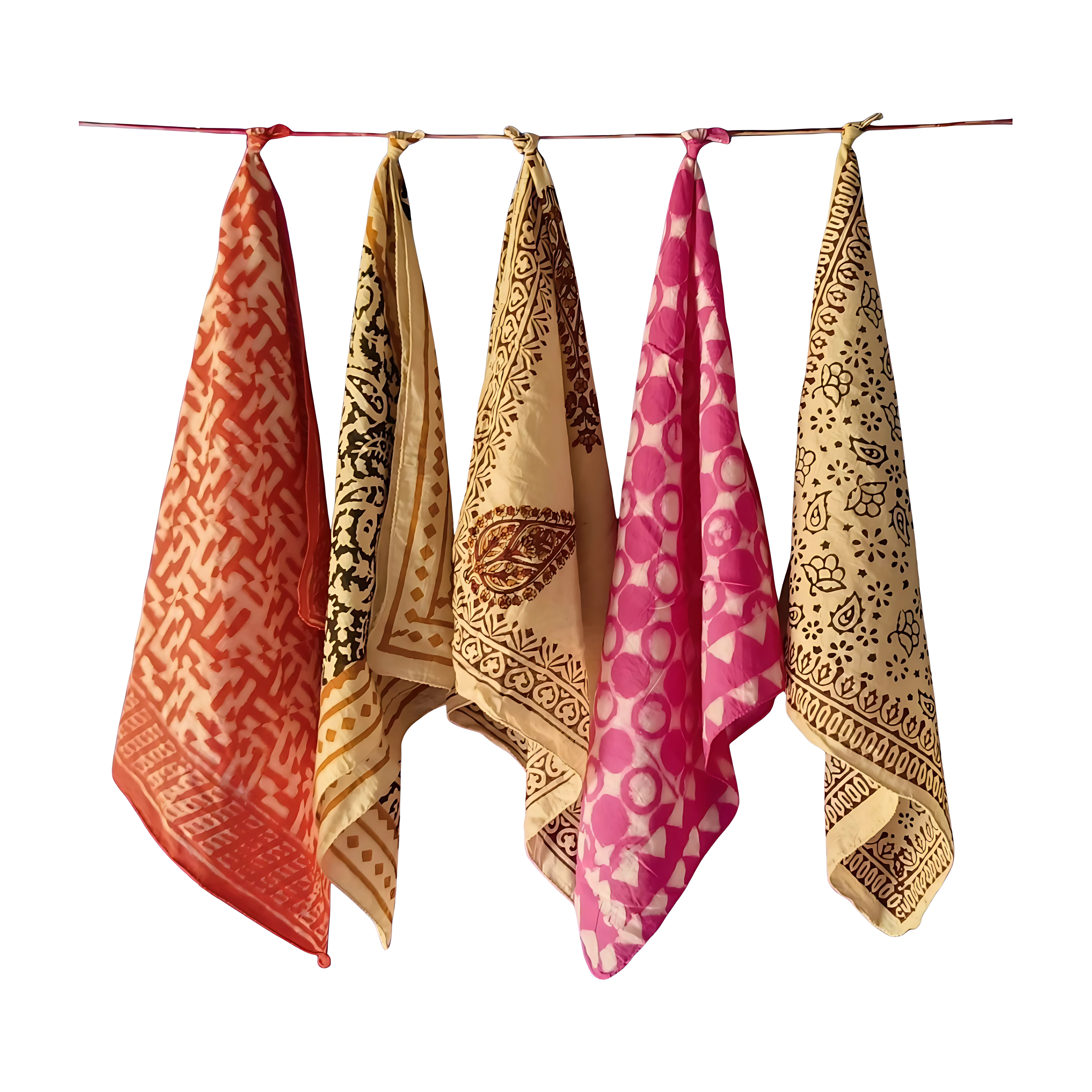 Organic Cotton Bandanas – 5-Pack Handcrafted Block Printed Scarves