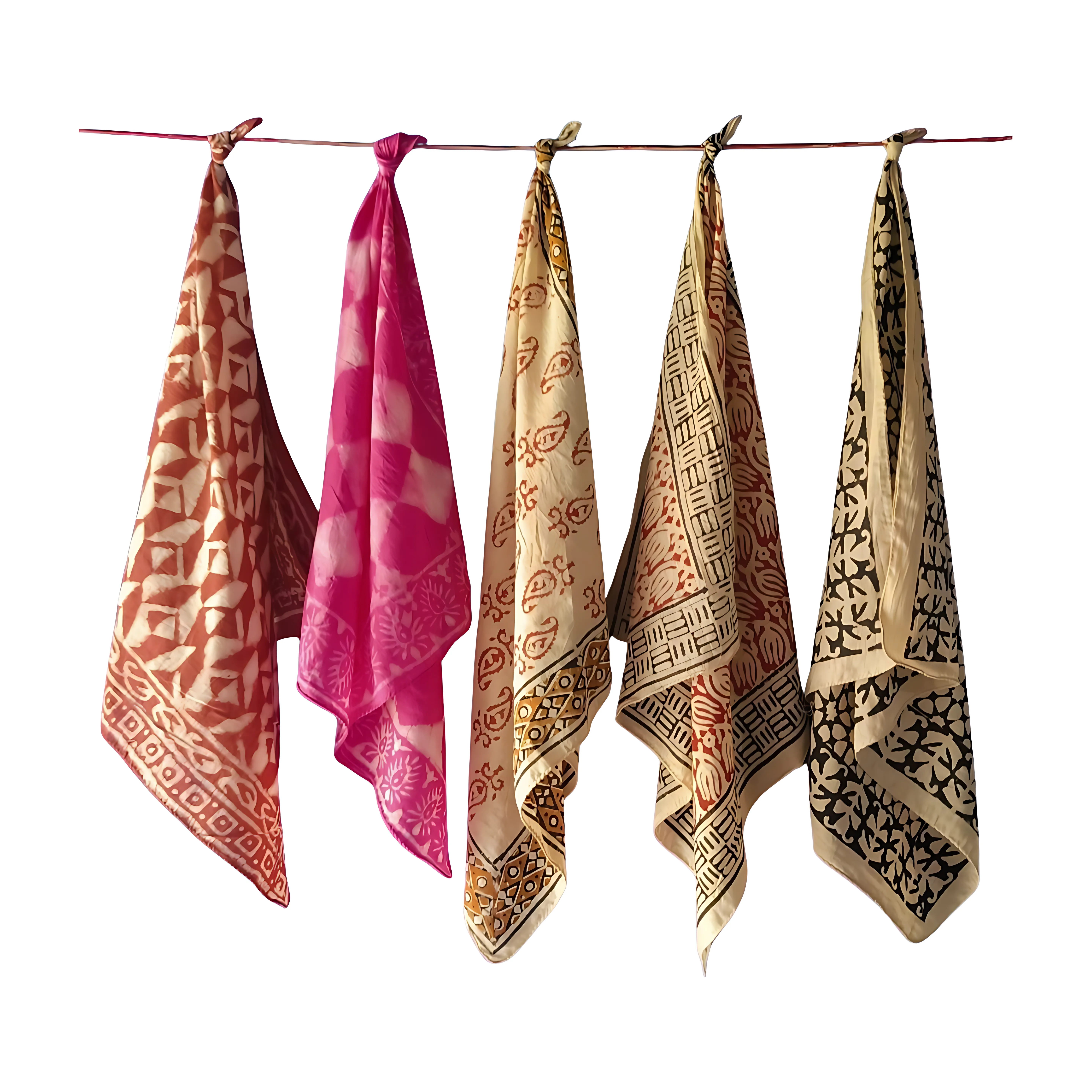 Eco-Dyed Cotton Bandana Set (Pack of 5) – Hand Block Printed