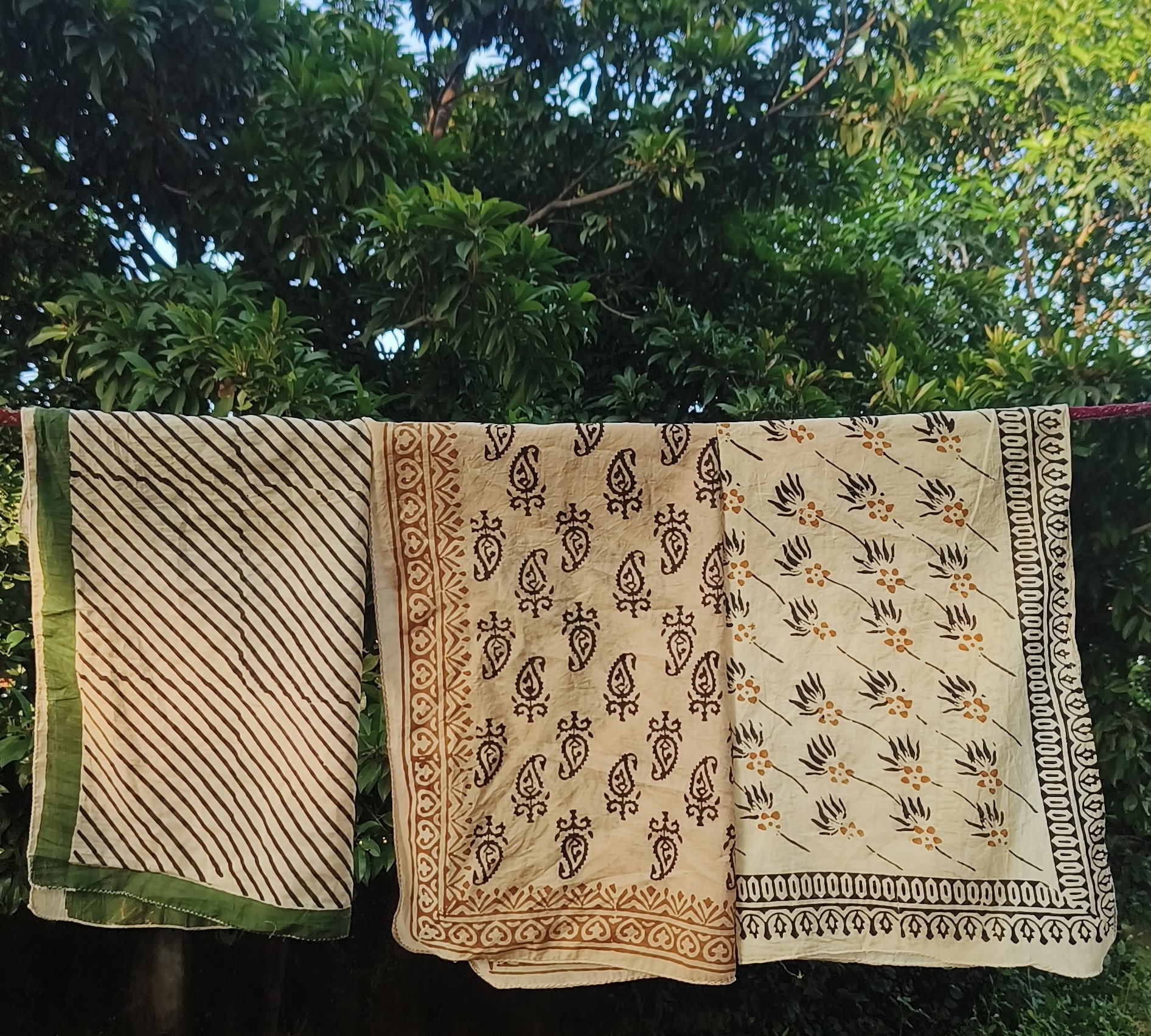 Organic Cotton Bandanas – Set of 7 Block Printed Handmade Scarves