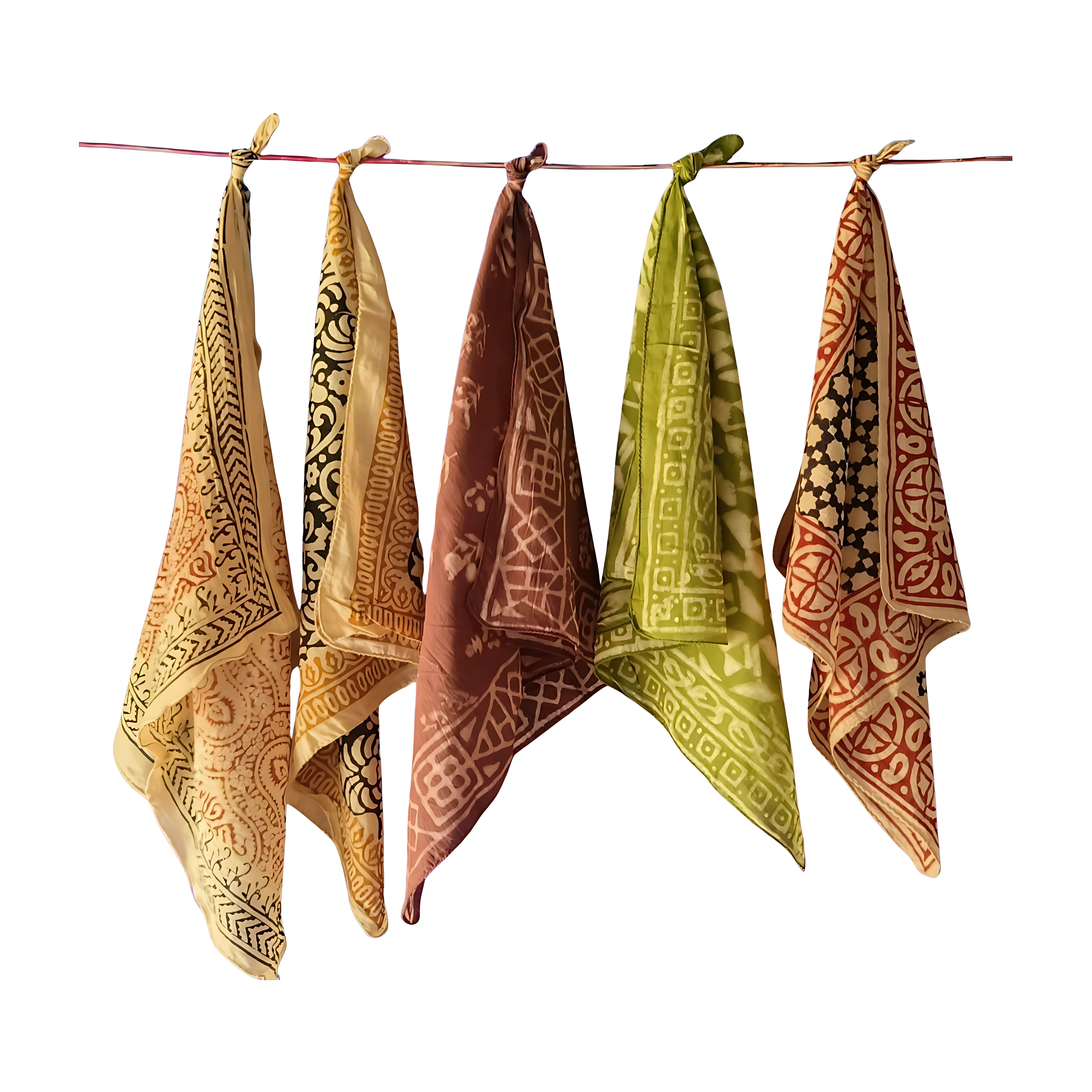Indian Artisan Bandana Pack – 5 Handmade Cotton Block Print Scarves