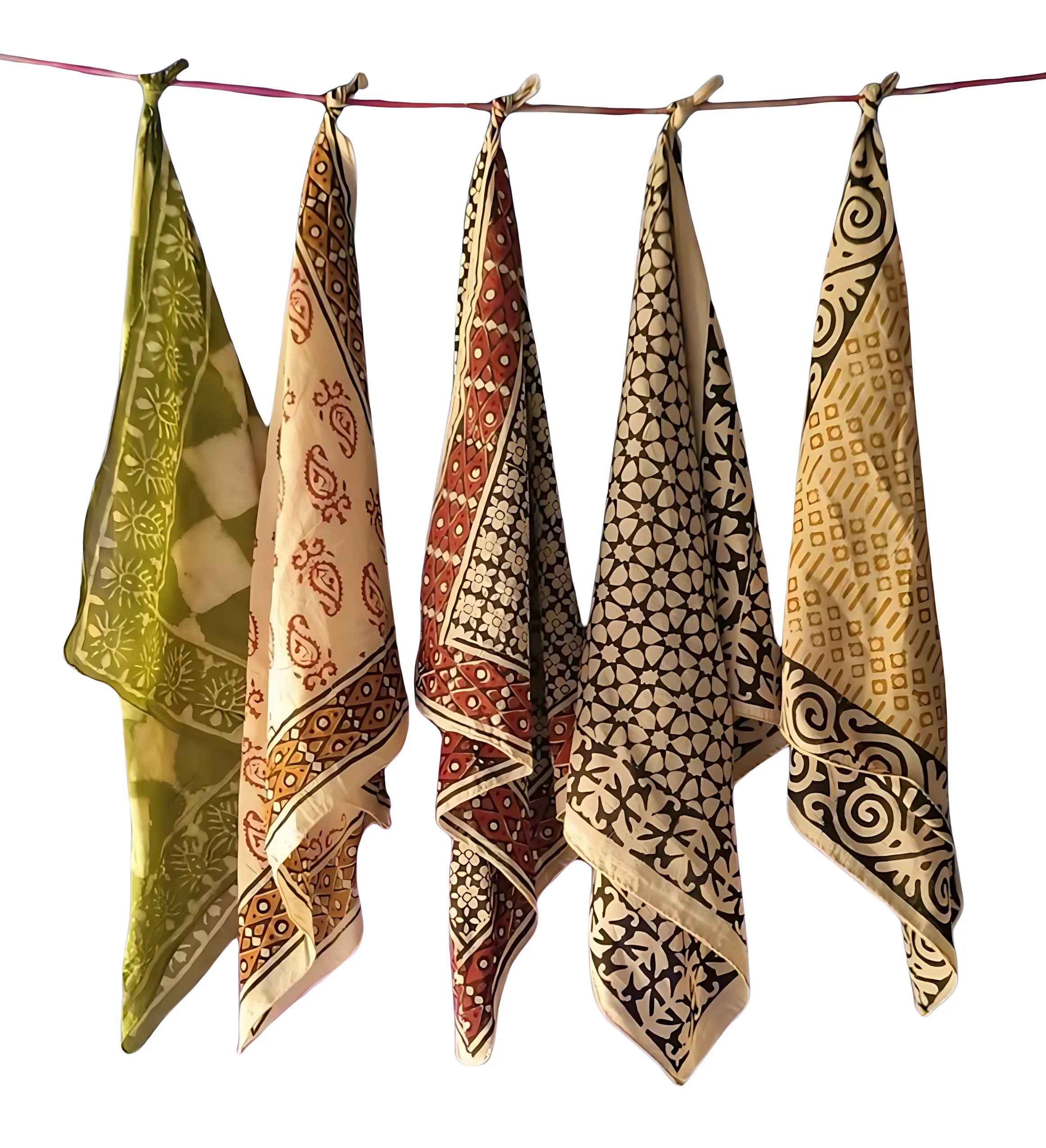 Block Printed Bandana Set of 5 – Soft Natural Cotton Scarves