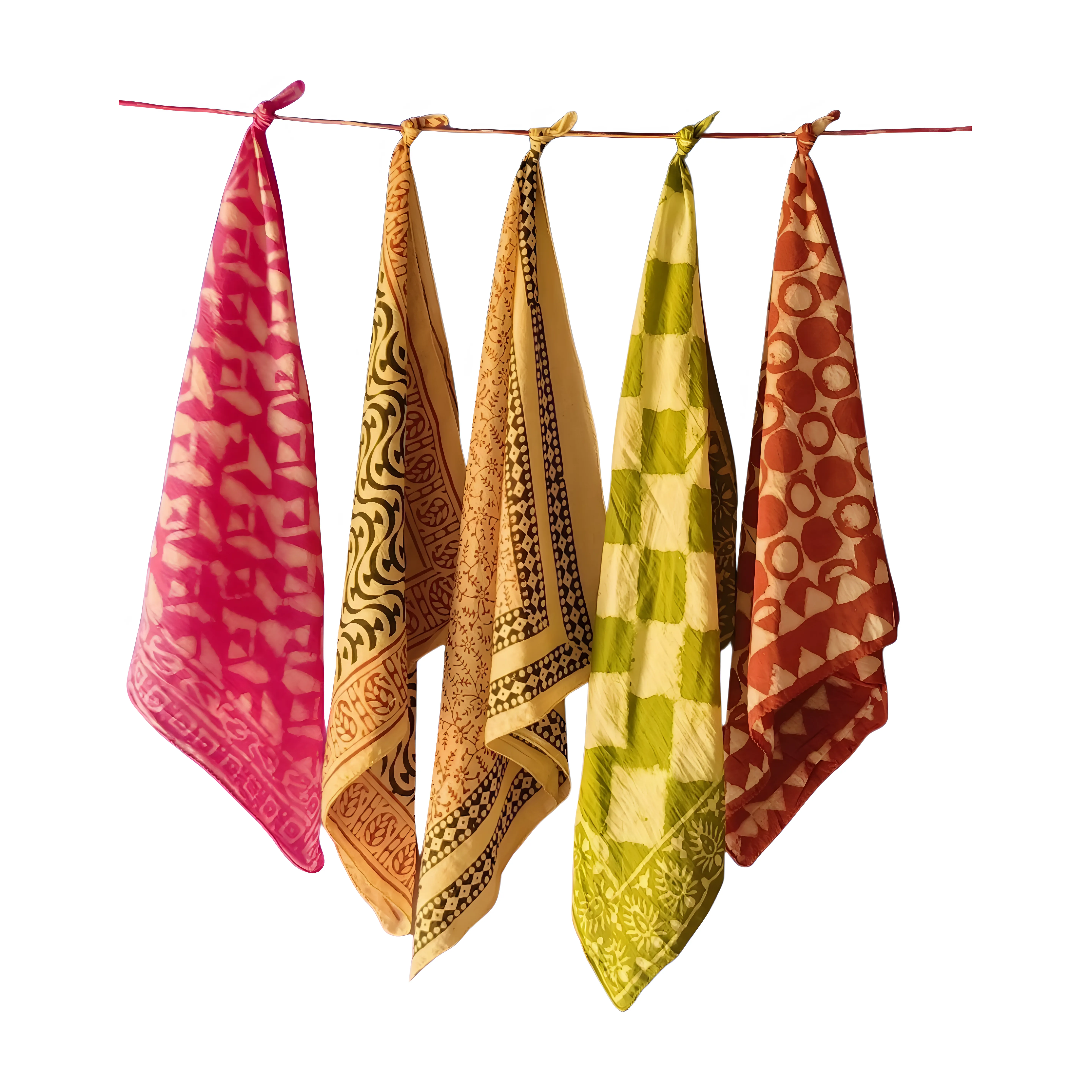 Indian Natural Color Bandanas – Set of 5 Handmade Cotton Scarves