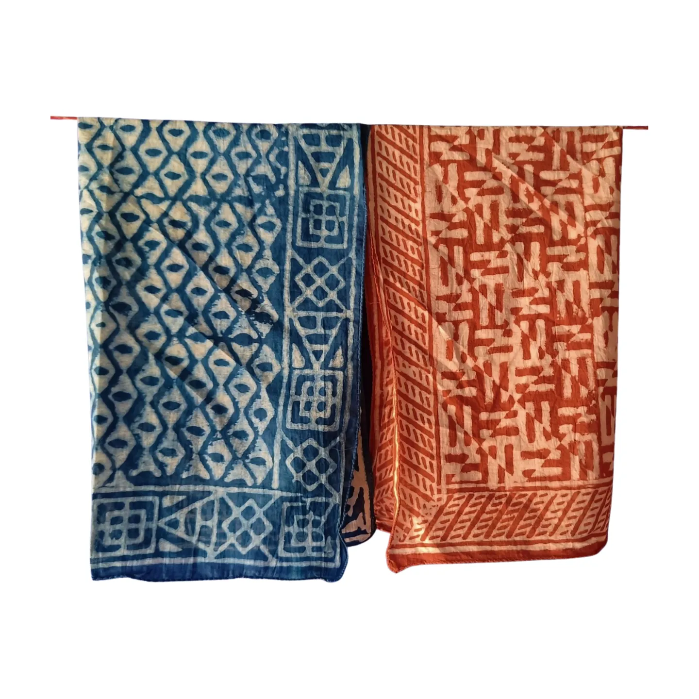 Vintage Block Print Cotton Bandanas – Set of 5 Natural Dye Scarves