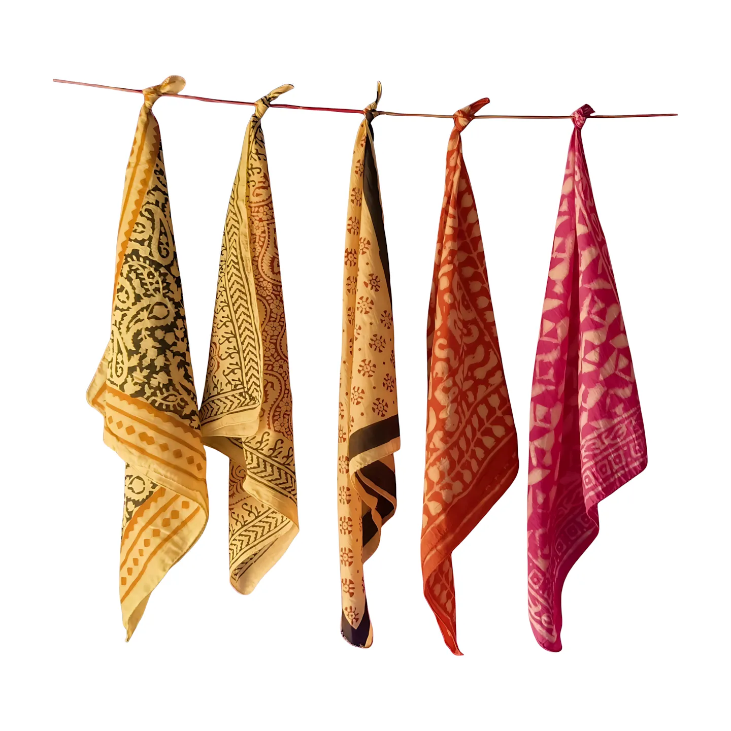 Artisan Cotton Bandanas (Set of 5) – Hand Block Printed Scarf Collection