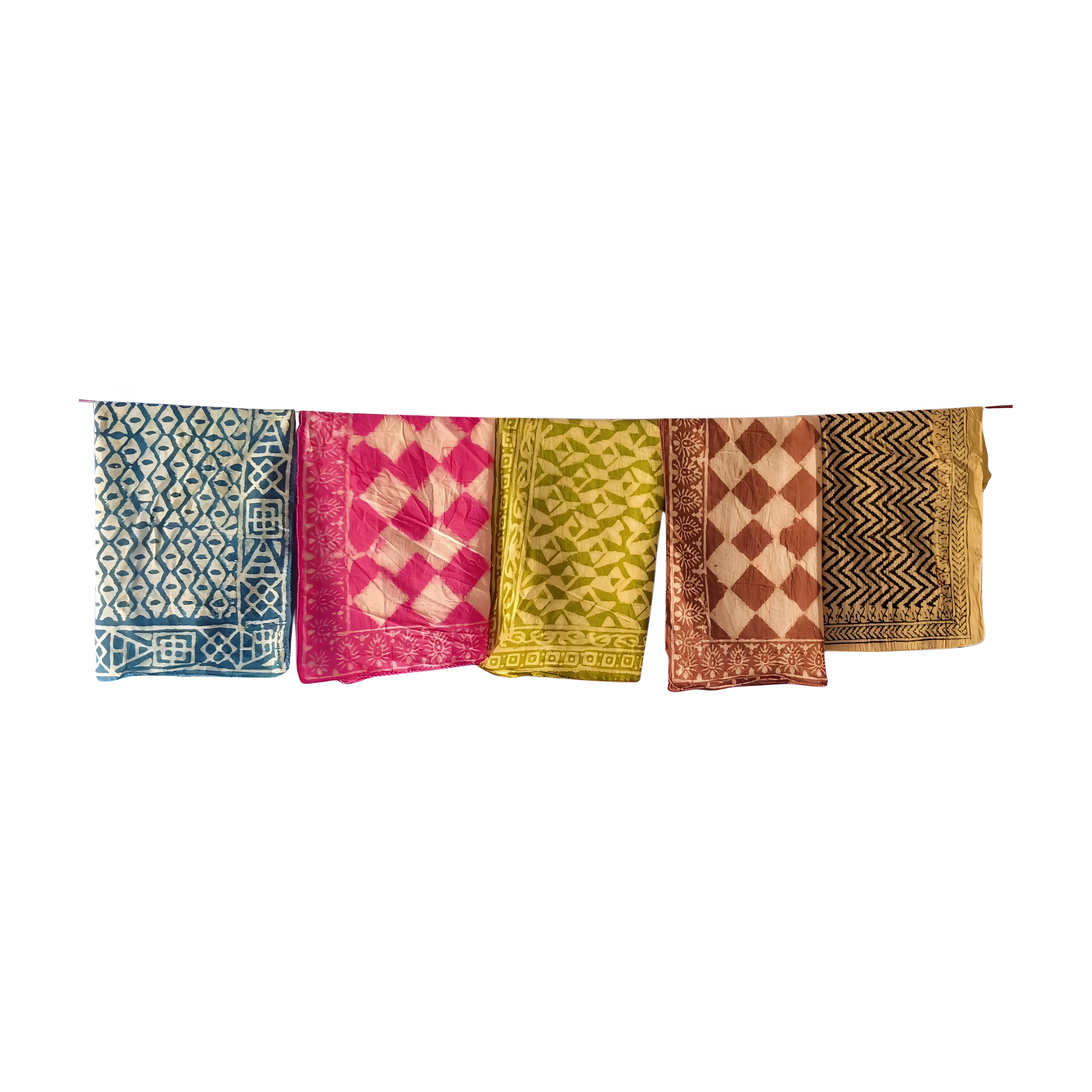 Classic Indian Block Print Bandana Collection – Set of 5 Cotton Scarves