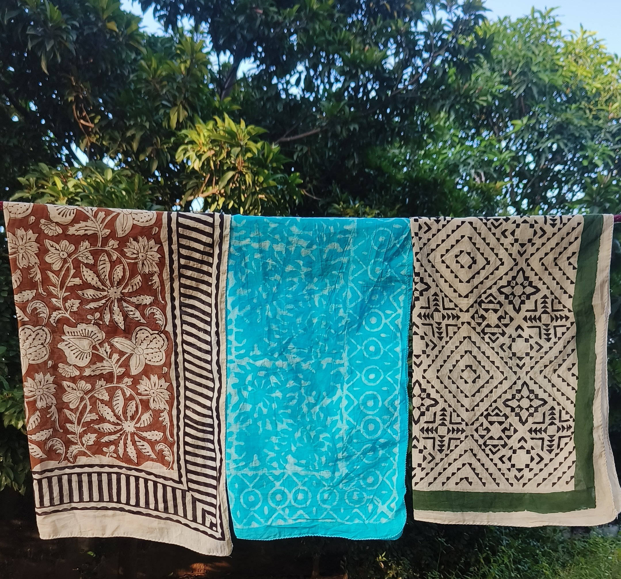 Artisan Block Print Bandana Set of 7 – Natural Dye Cotton Scarves