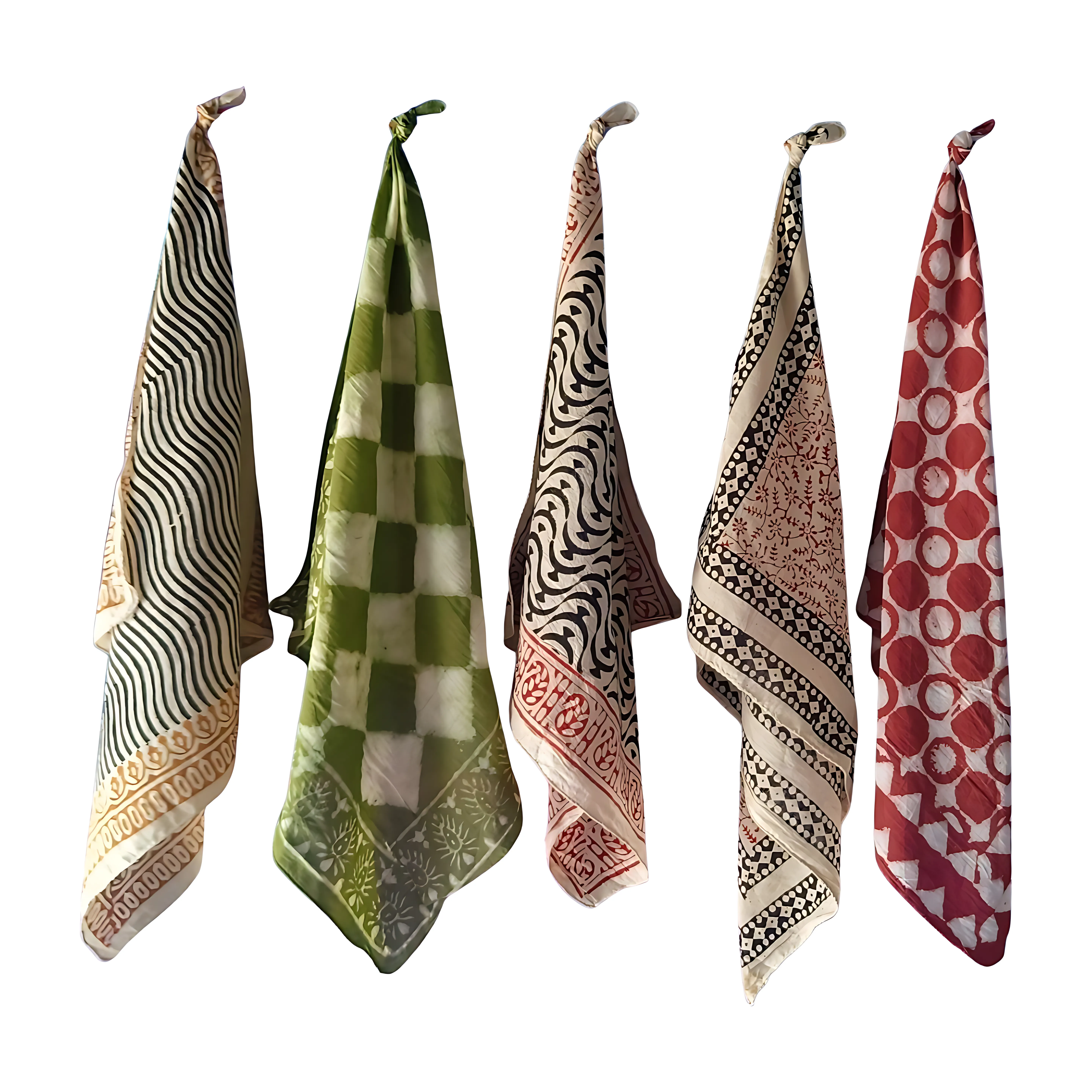 Premium Natural Dye Bandanas – Handmade 5-Pack Cotton Scarves