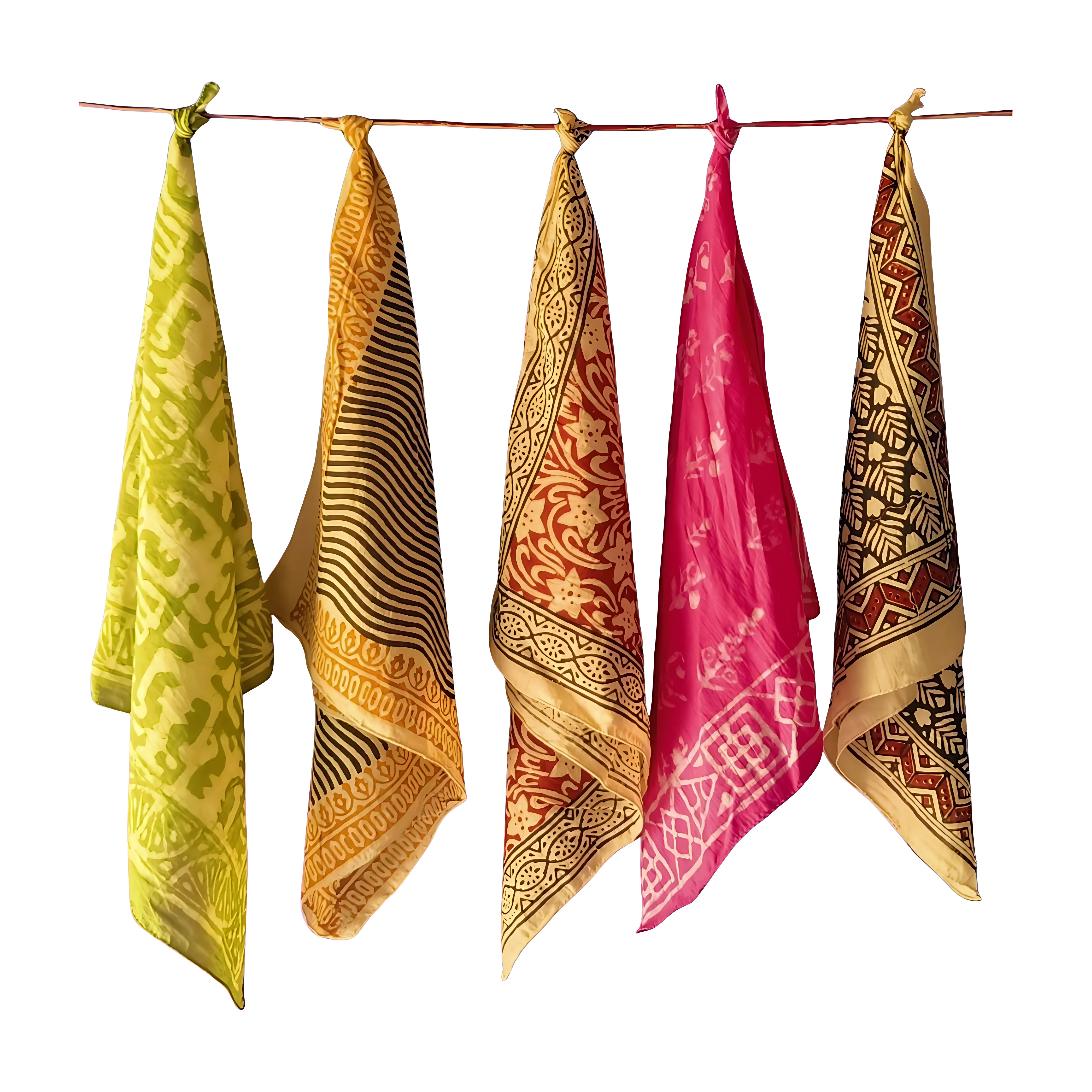Rustic Cotton Bandana Set of 5 – Hand Block Print Traditional Scarves