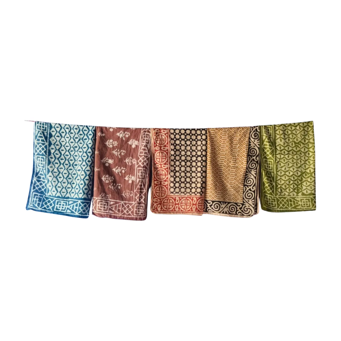 Premium Natural Dye Bandanas (Set of 5) – Handmade Cotton Scarves