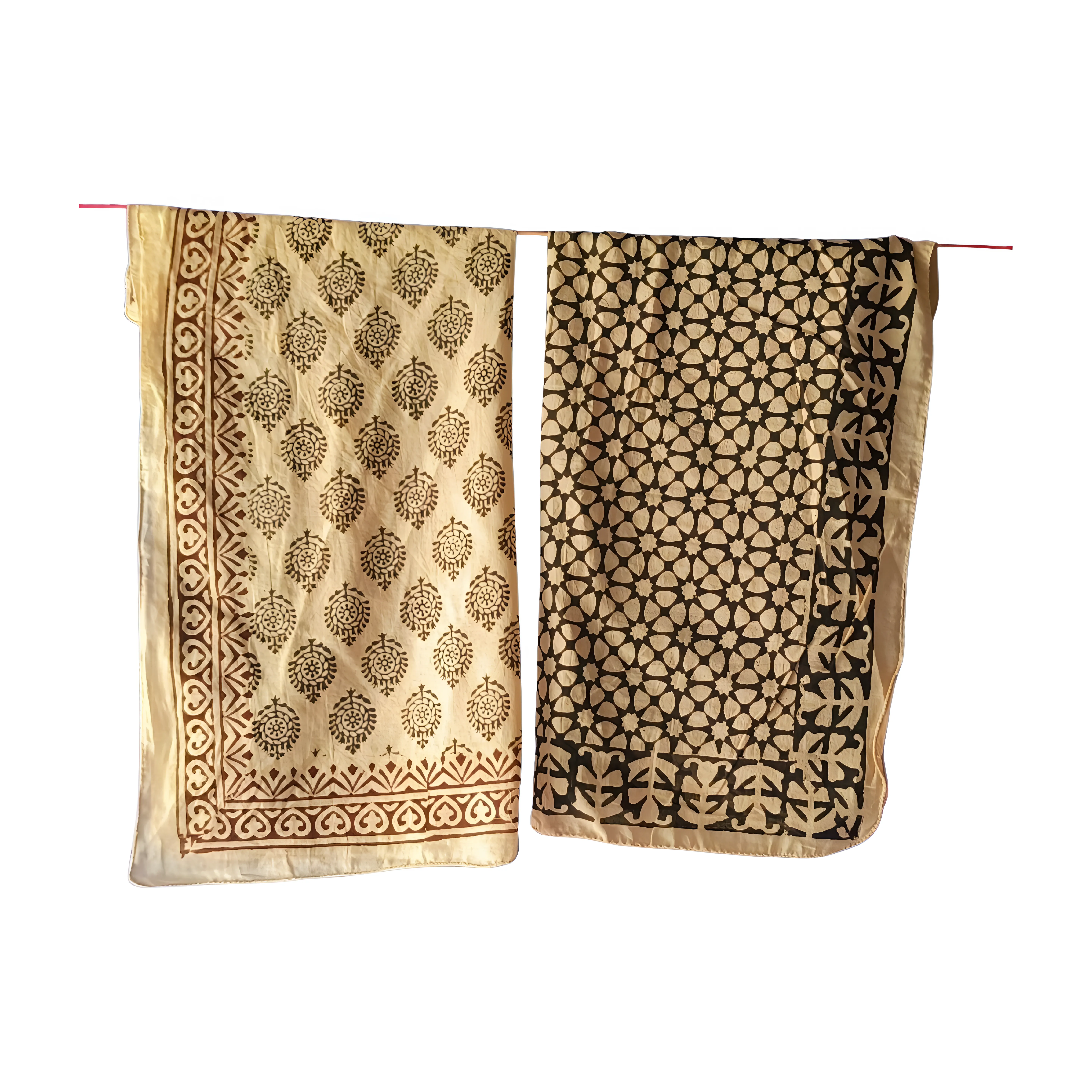 Unisex Handmade Bandana Set (5-Pack) – Natural Block Print Cotton