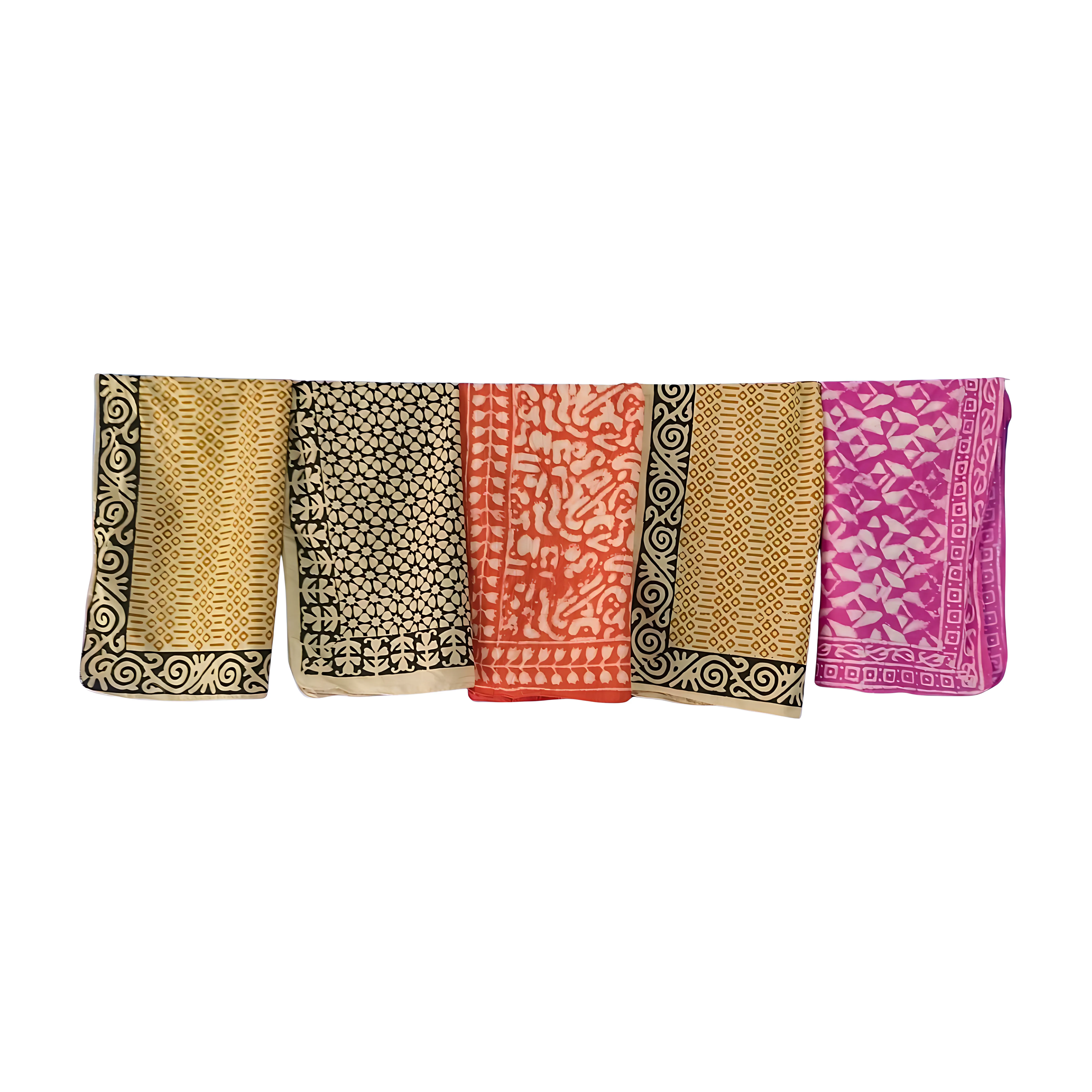 Traditional Indian Block Print Bandanas (Pack of 5) – Natural Cotton Fabric