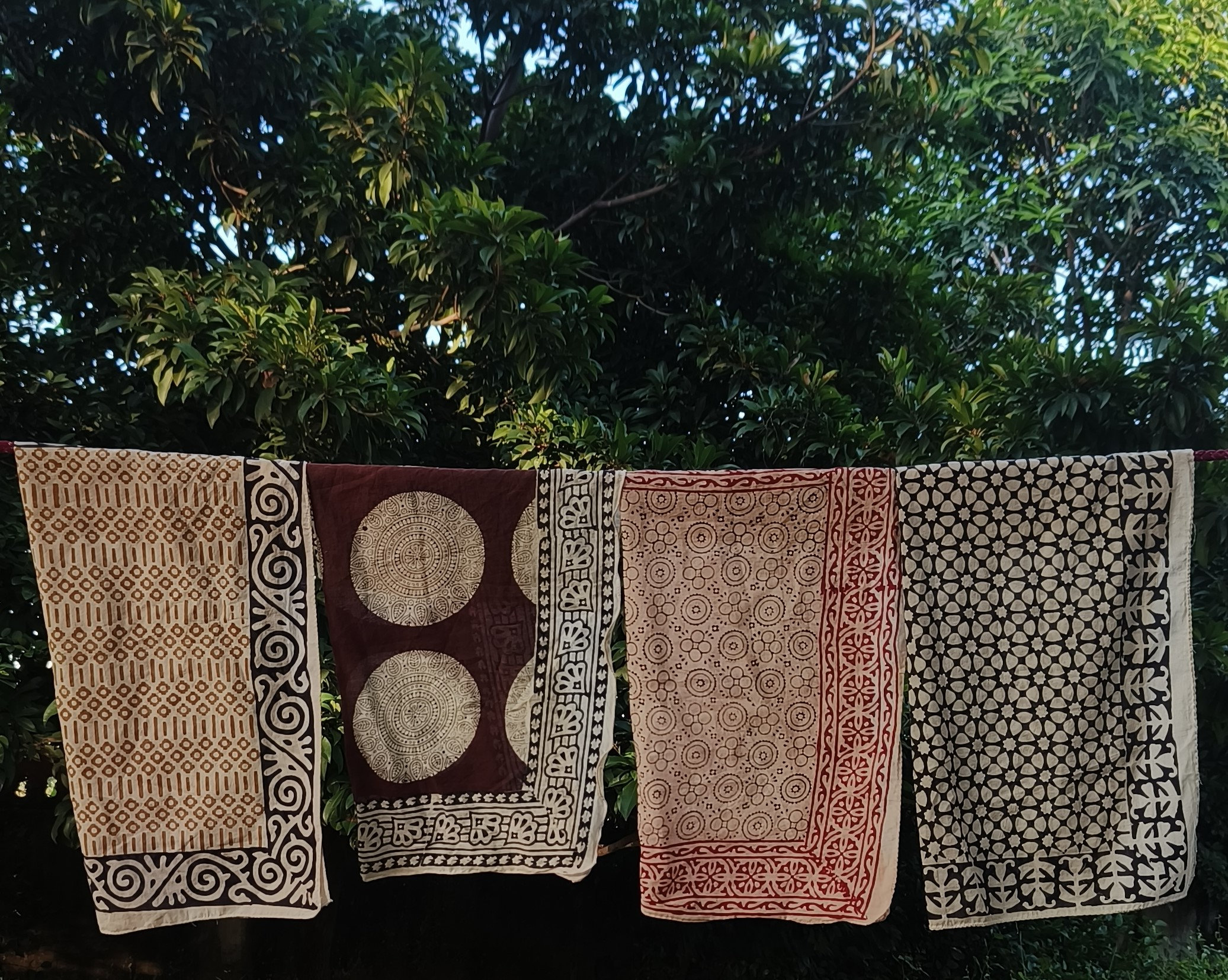 Artisan Block Print Bandana Set of 7 – Natural Dye Cotton Scarves