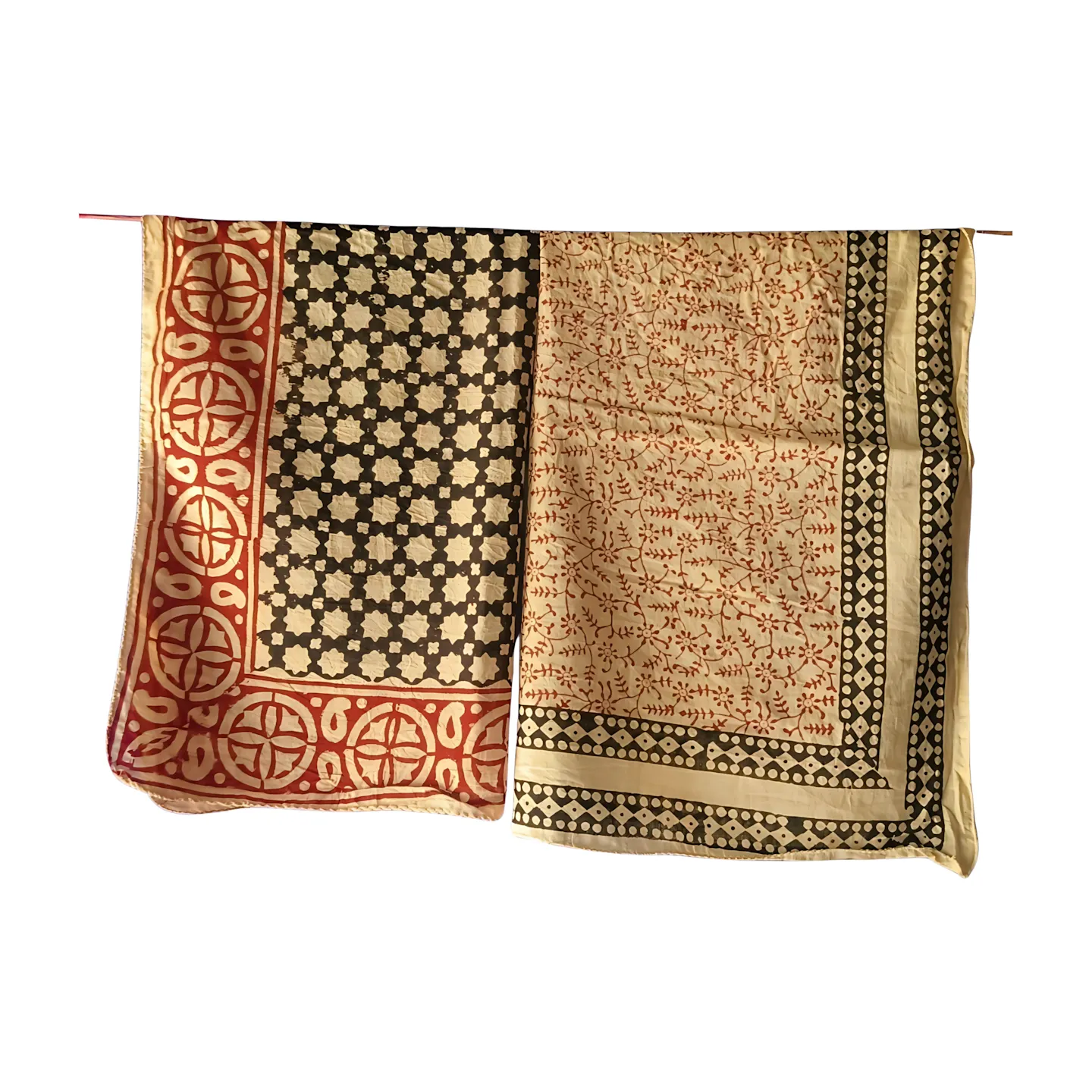 Set of 5 Hand Block Print Bandanas – Natural Dye Cotton Scarves for Men & Women