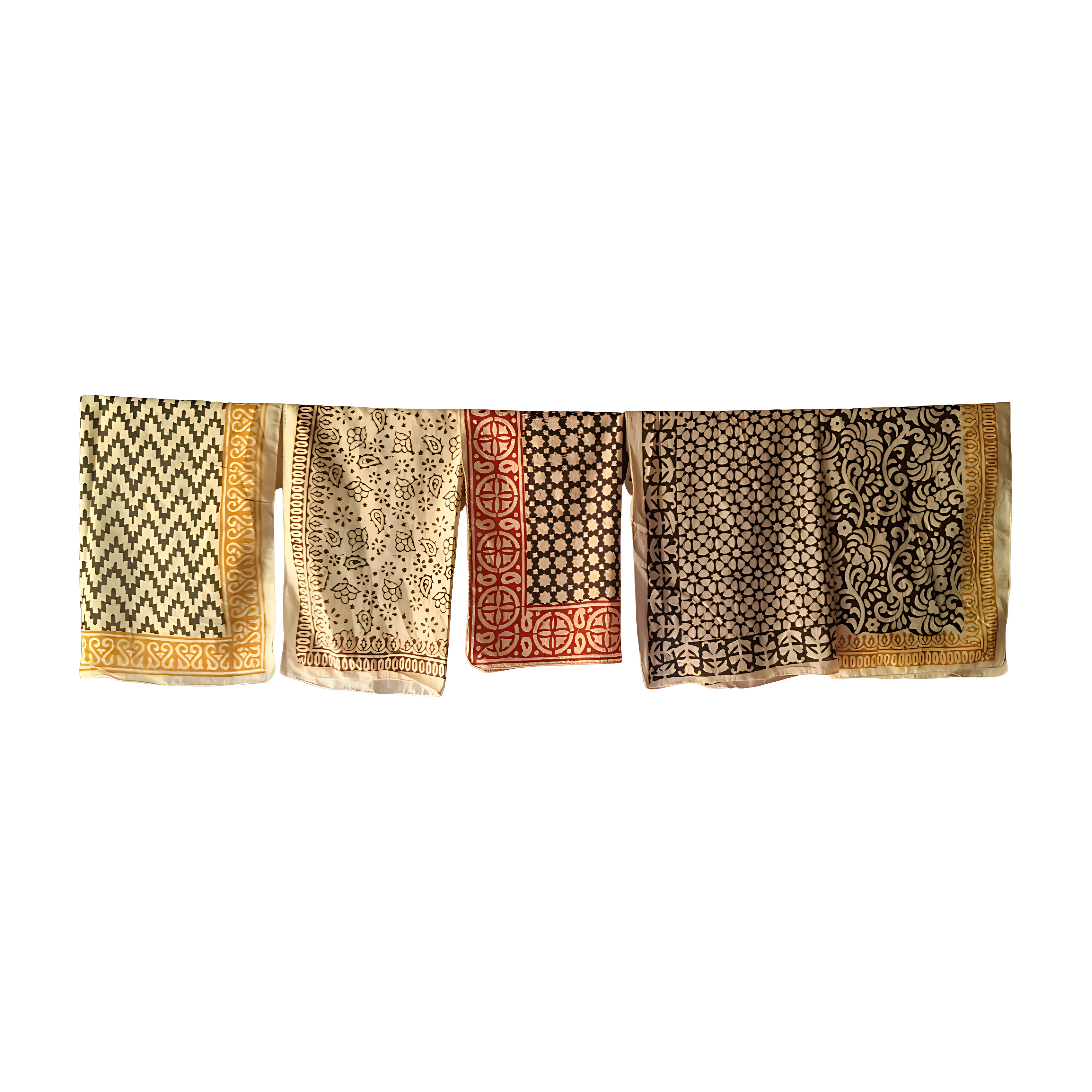 Handmade Cotton Scarf Bandana Pack (5-Piece) – Natural Block Prints