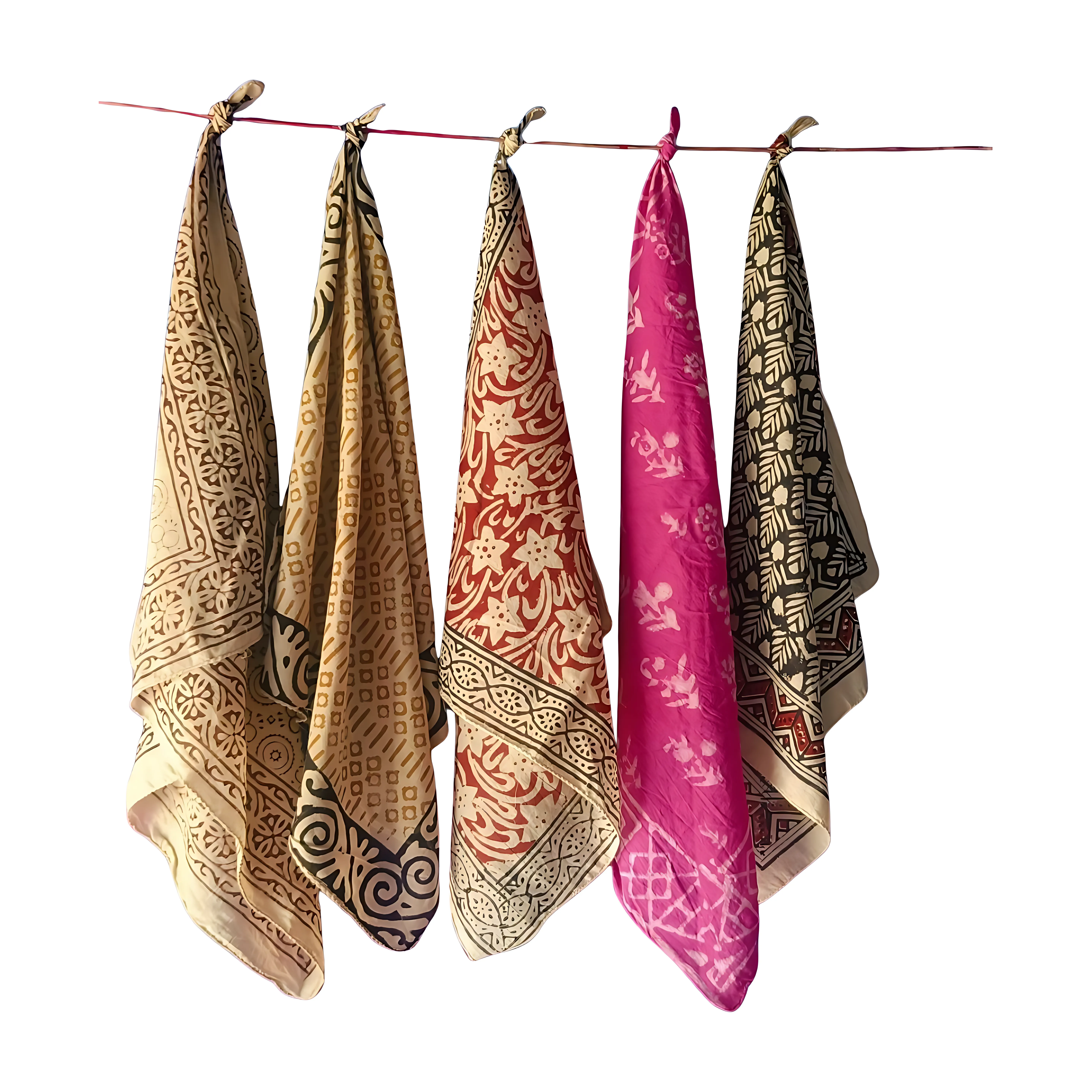 Eco-Friendly Block Print Bandanas – Set of 5 Organic Cotton Scarves