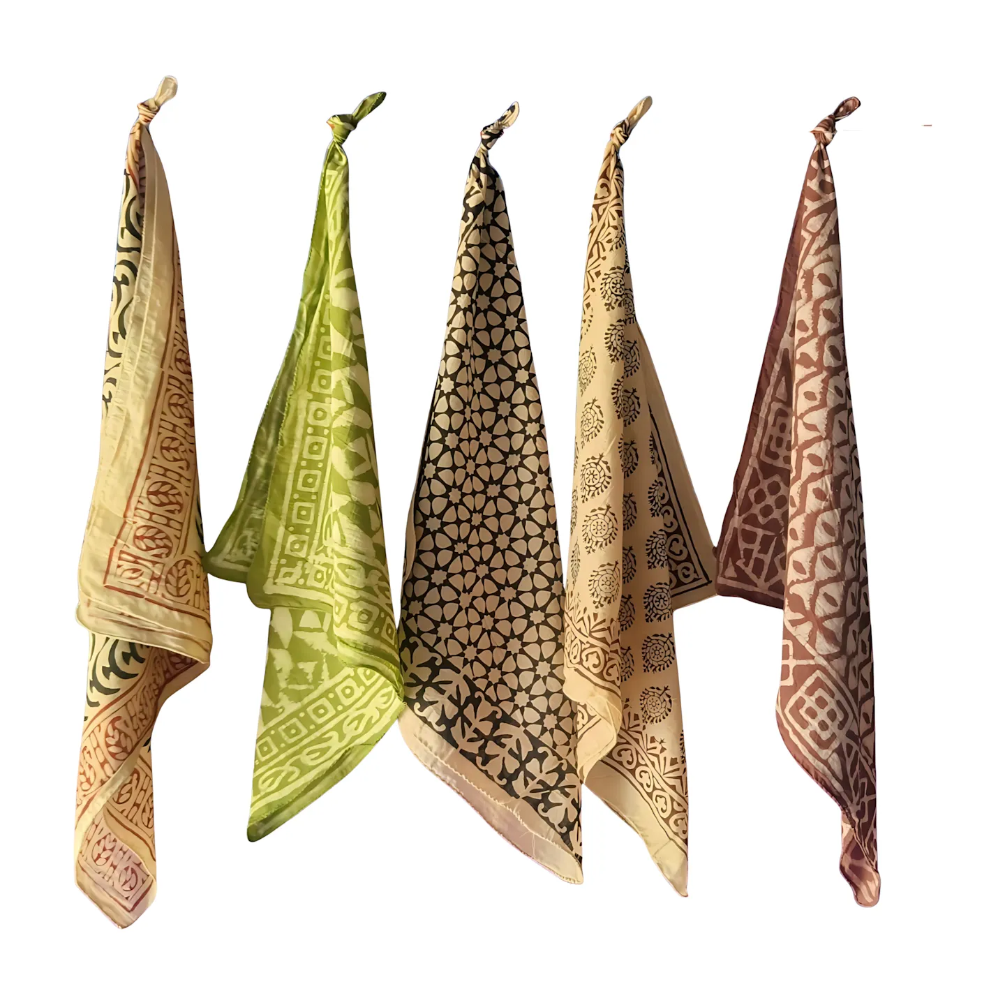 5-Piece Bandana Pack – Organic Cotton Block Print Scarf Set