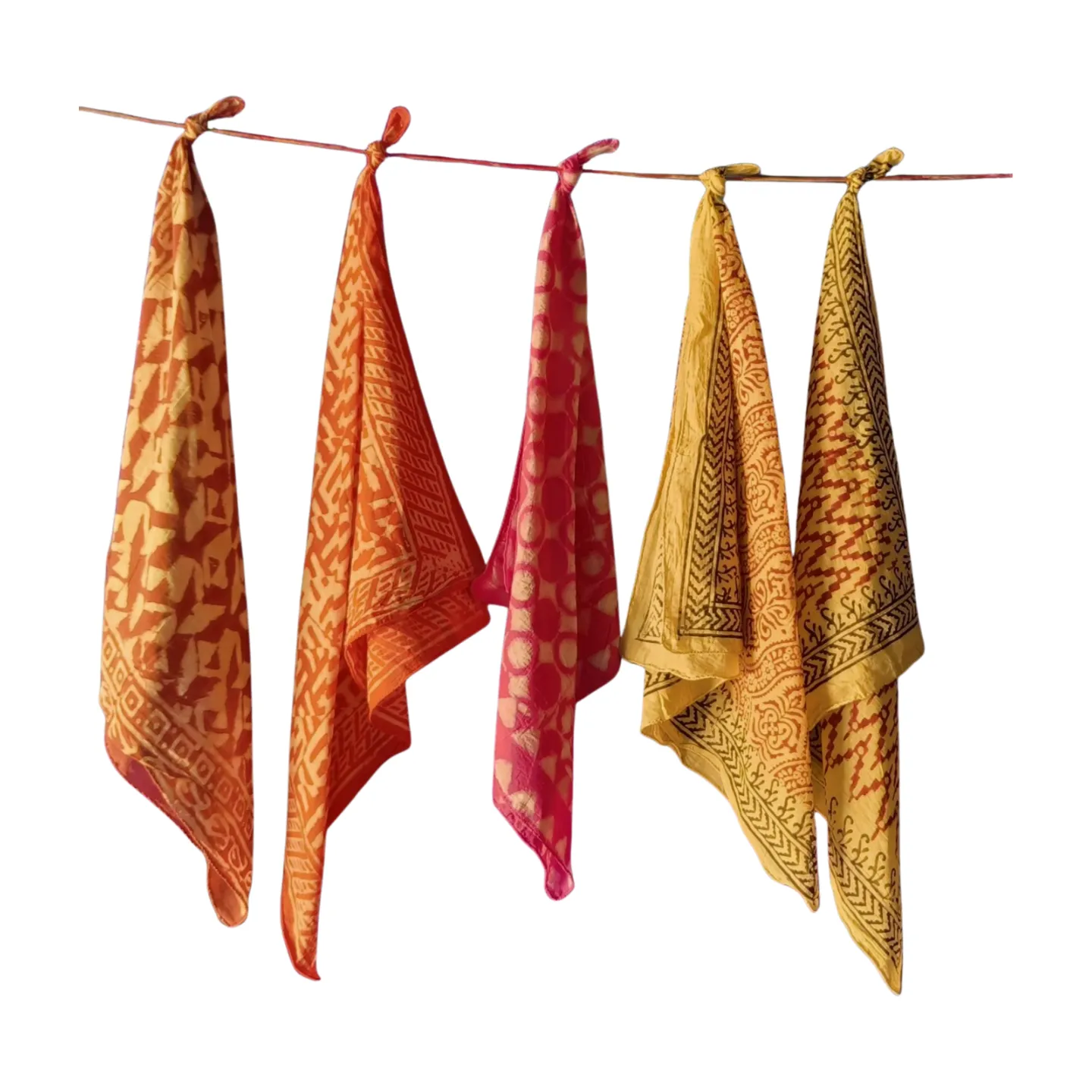 Unisex Handmade Bandana Set (Pack of 5) – Natural Block Print Cotton