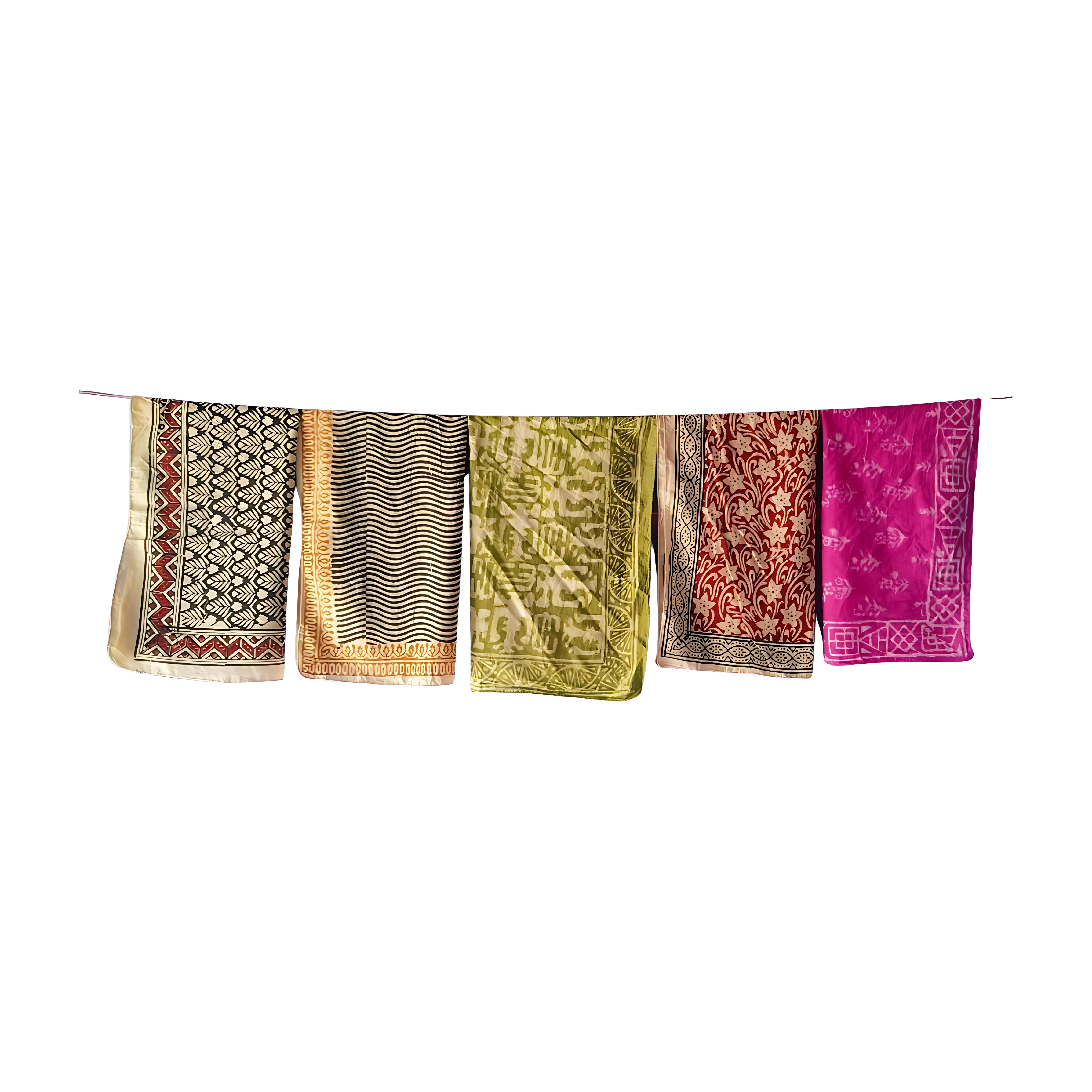 Rustic Cotton Bandana Set of 5 – Hand Block Print Traditional Scarves