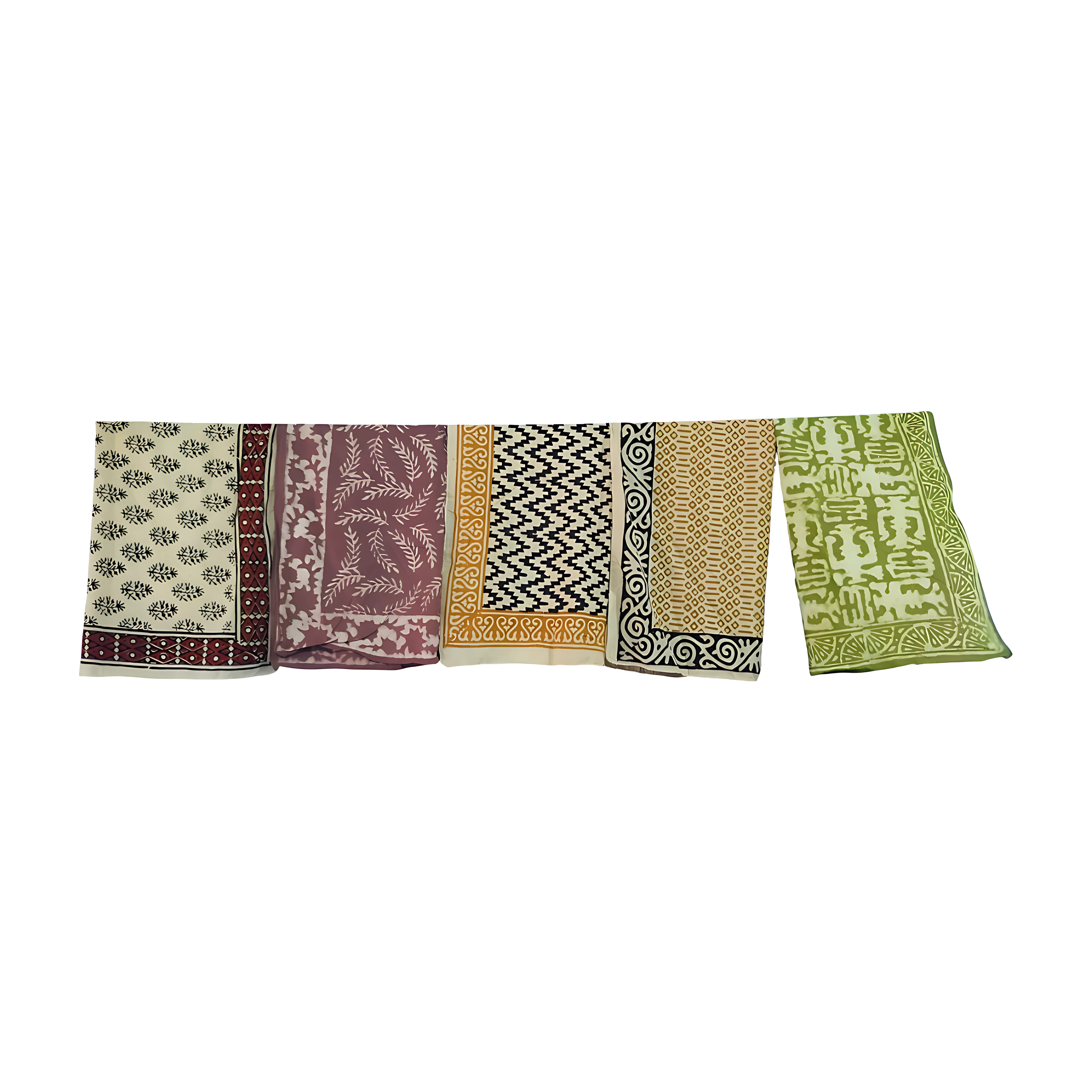 Natural Cotton Bandana Pack (5-Piece) – Handmade Block Print Scarves