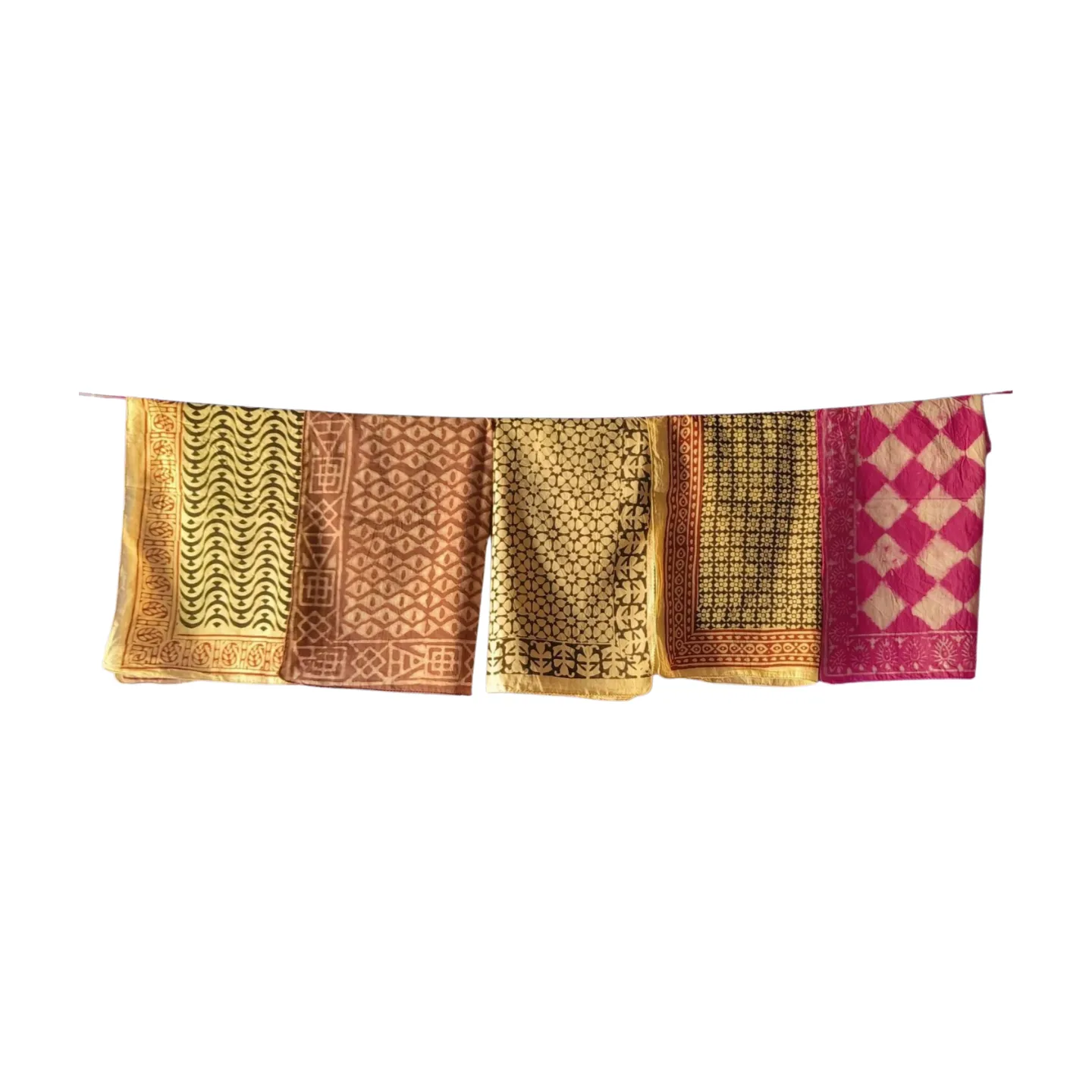 Block Print Cotton Bandanas – 5 Piece Natural Dye Handmade Set