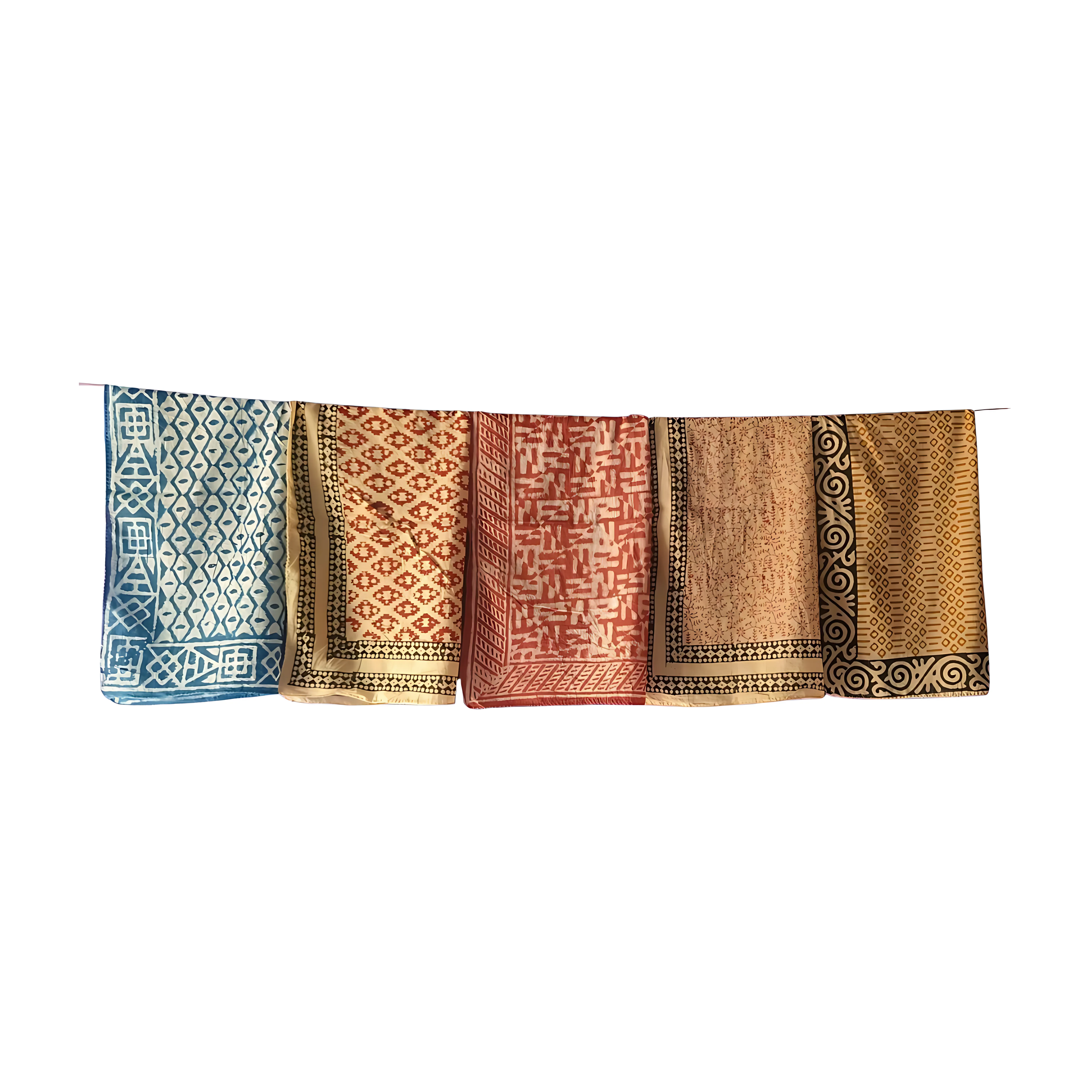 Eco-Friendly Cotton Bandanas – Set of 5 Hand Block Printed Scarves
