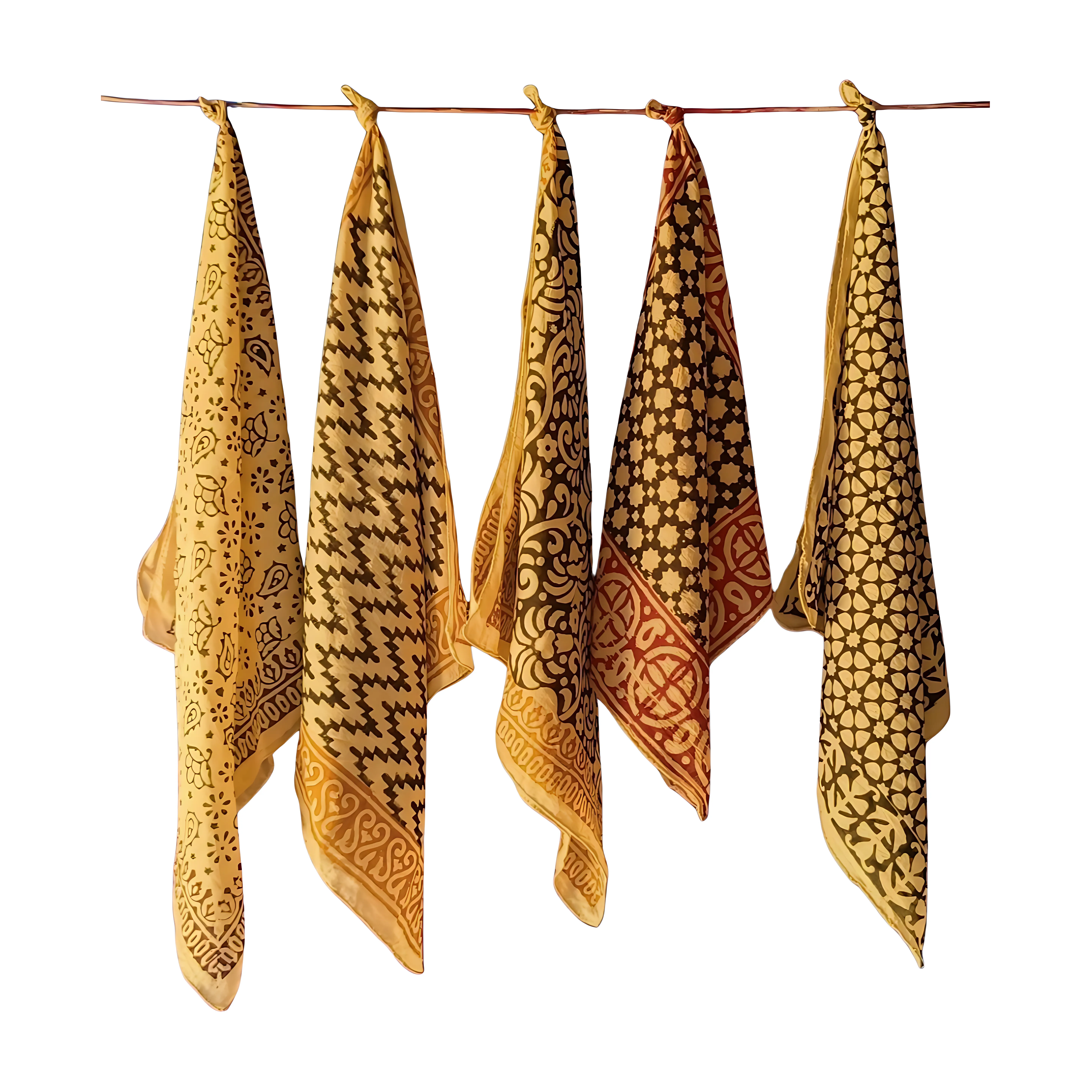 Handmade Cotton Scarf Bandana Pack (5-Piece) – Natural Block Prints