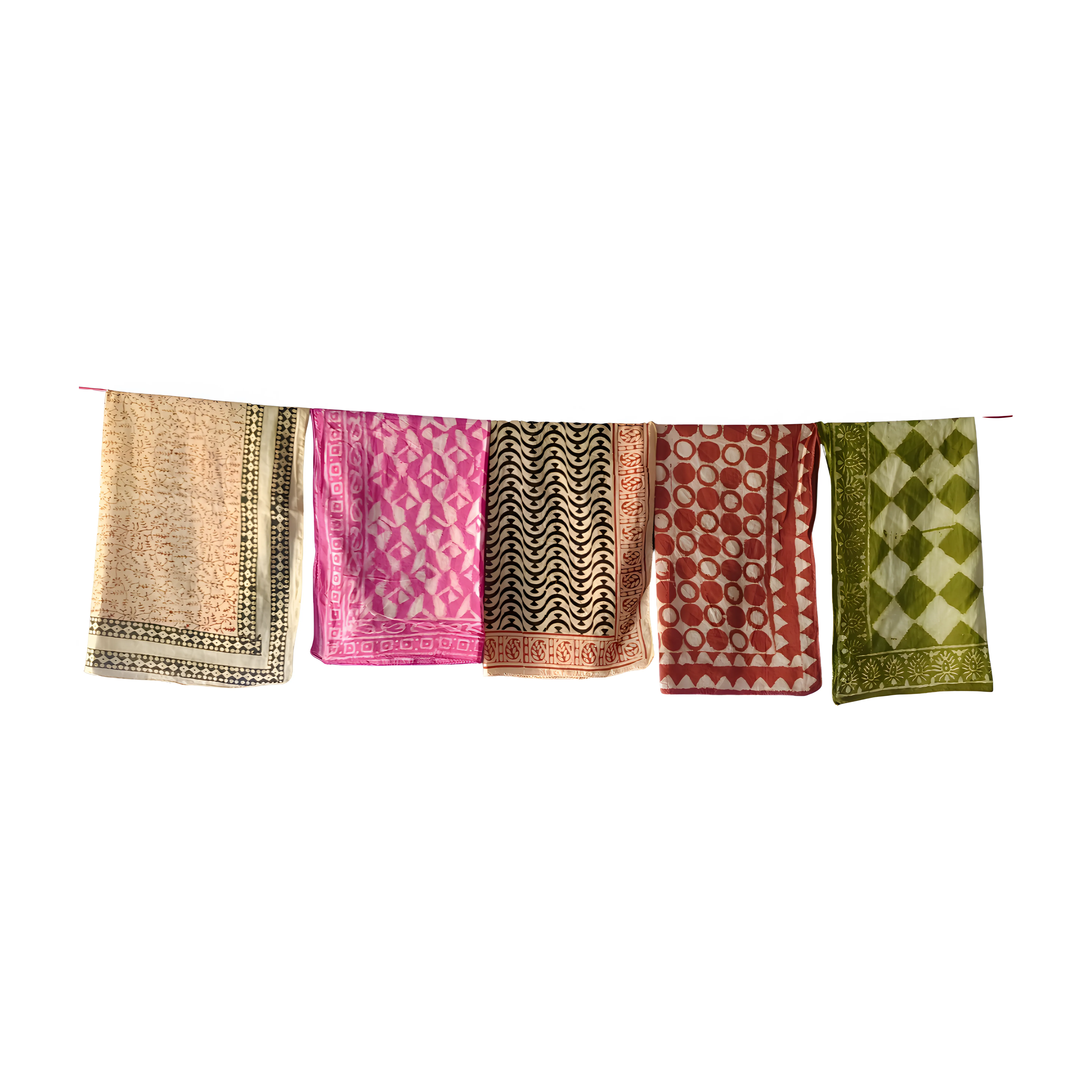 Indian Natural Color Bandanas – Set of 5 Handmade Cotton Scarves