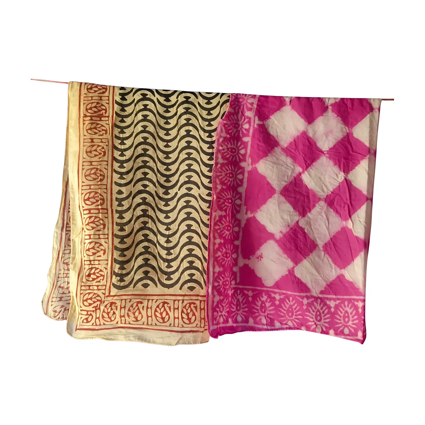 Set of 5 Hand Block Print Cotton Bandanas – Natural Dye Handmade Scarves