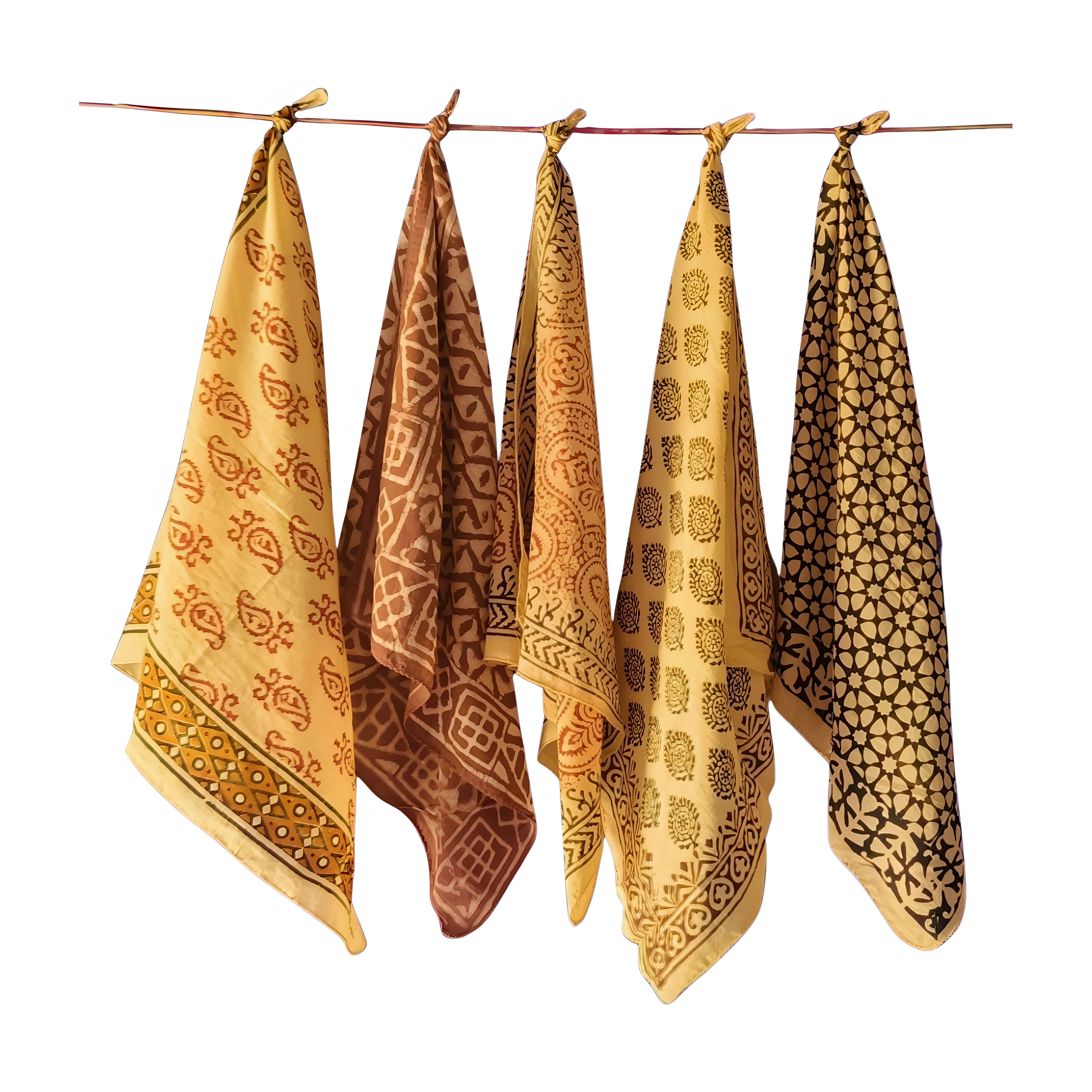 Unisex Handmade Bandana Set (5-Pack) – Natural Block Print Cotton