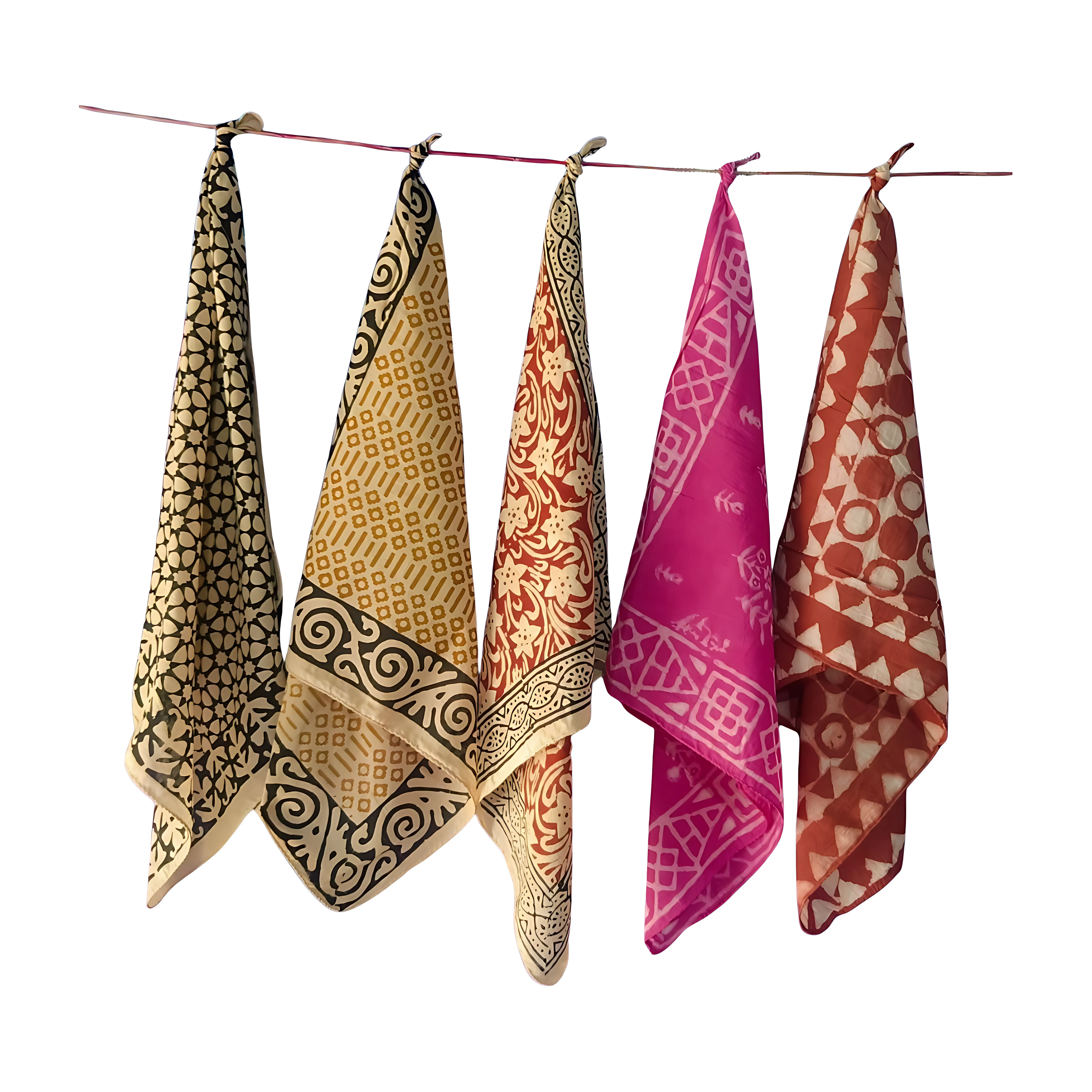 Unisex Block Print Bandanas (Set of 5) – Handmade Cotton Scarf Pack