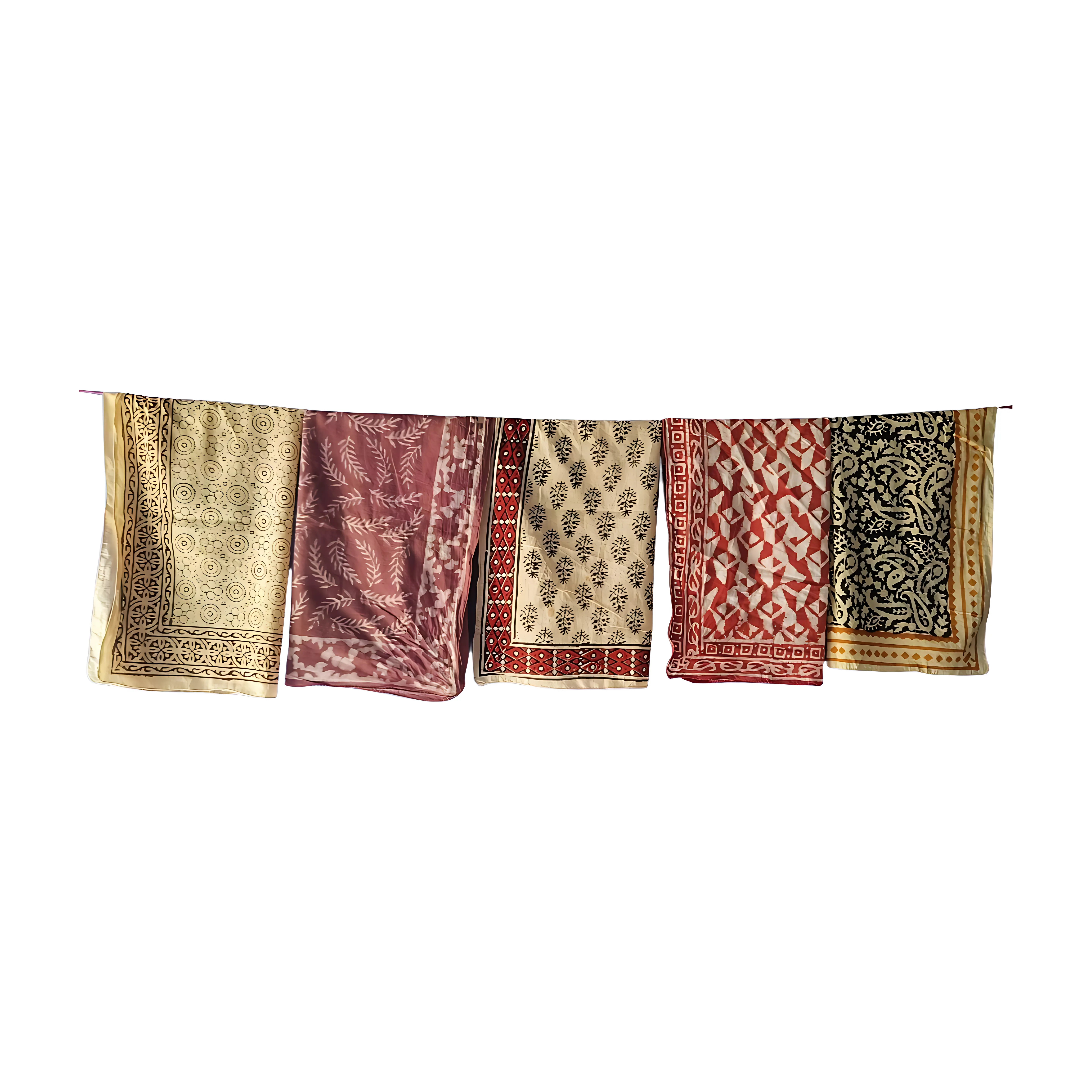 Artisan Block Print Bandana Bundle – Set of 5 Natural Dye Scarves
