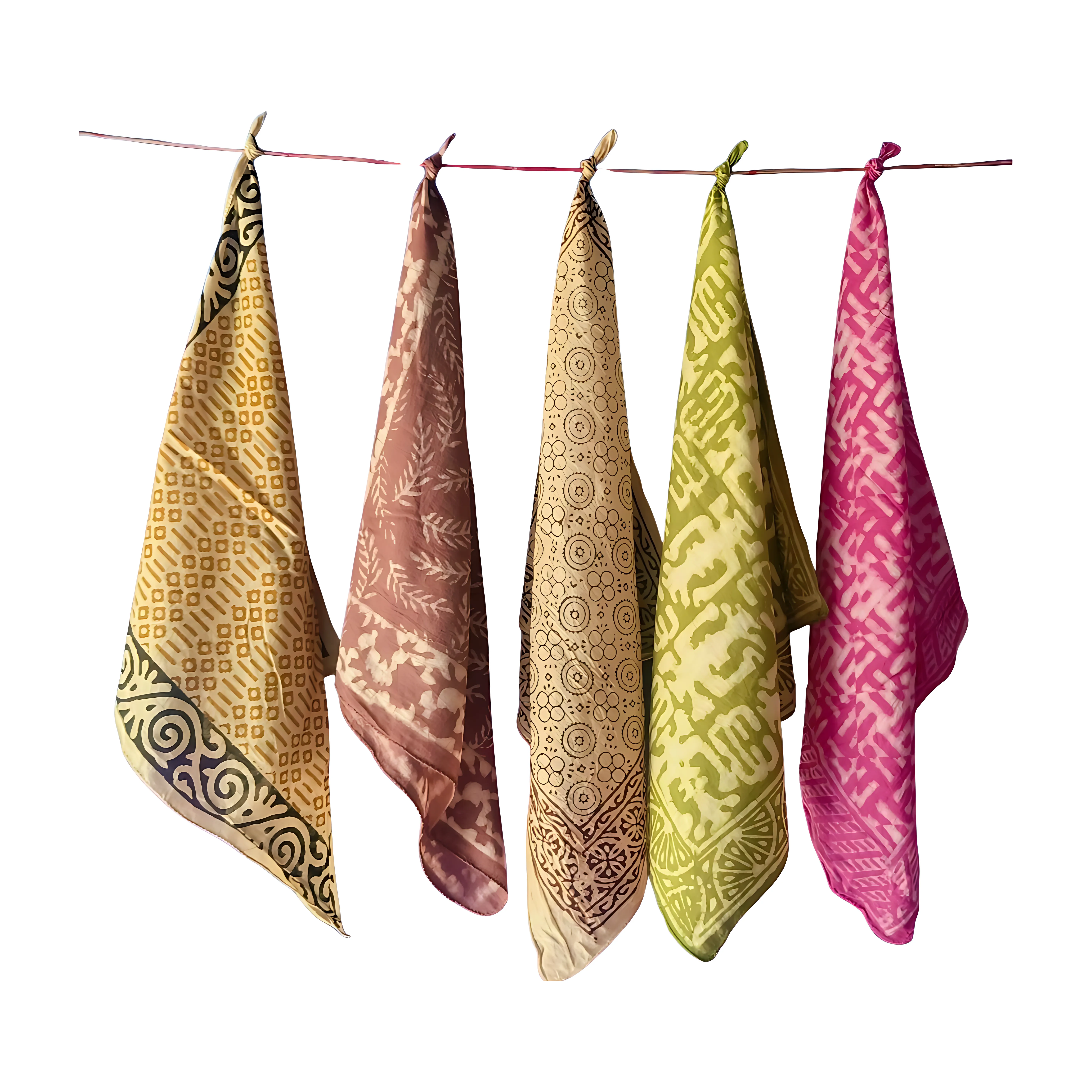 Handcrafted Cotton Bandanas Set of 5 – Natural Dye Block Print Scarves
