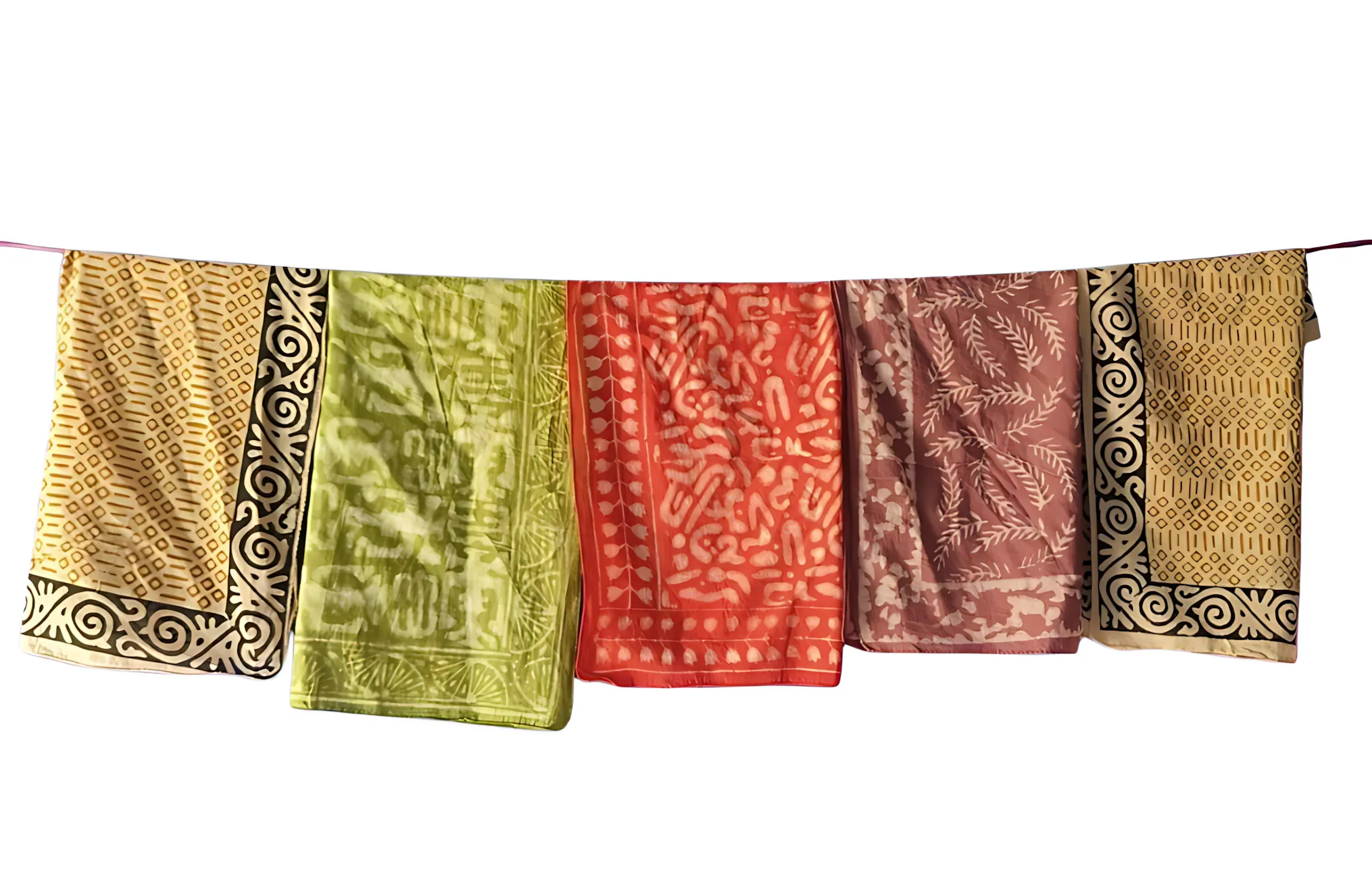 Hand Block Print Cotton Bandanas – Set of 5 Organic Dye Scarves