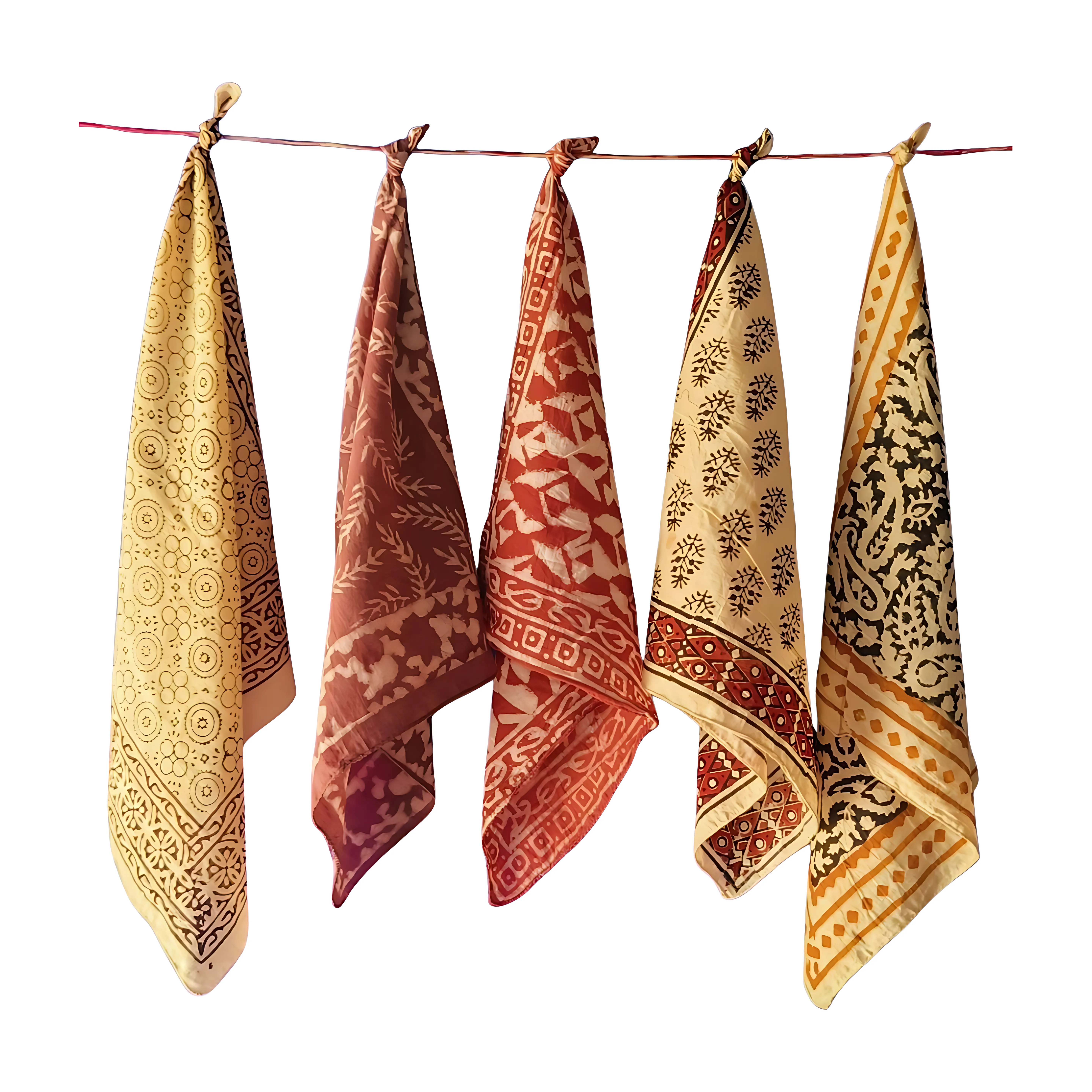 Artisan Block Print Bandana Bundle – Set of 5 Natural Dye Scarves
