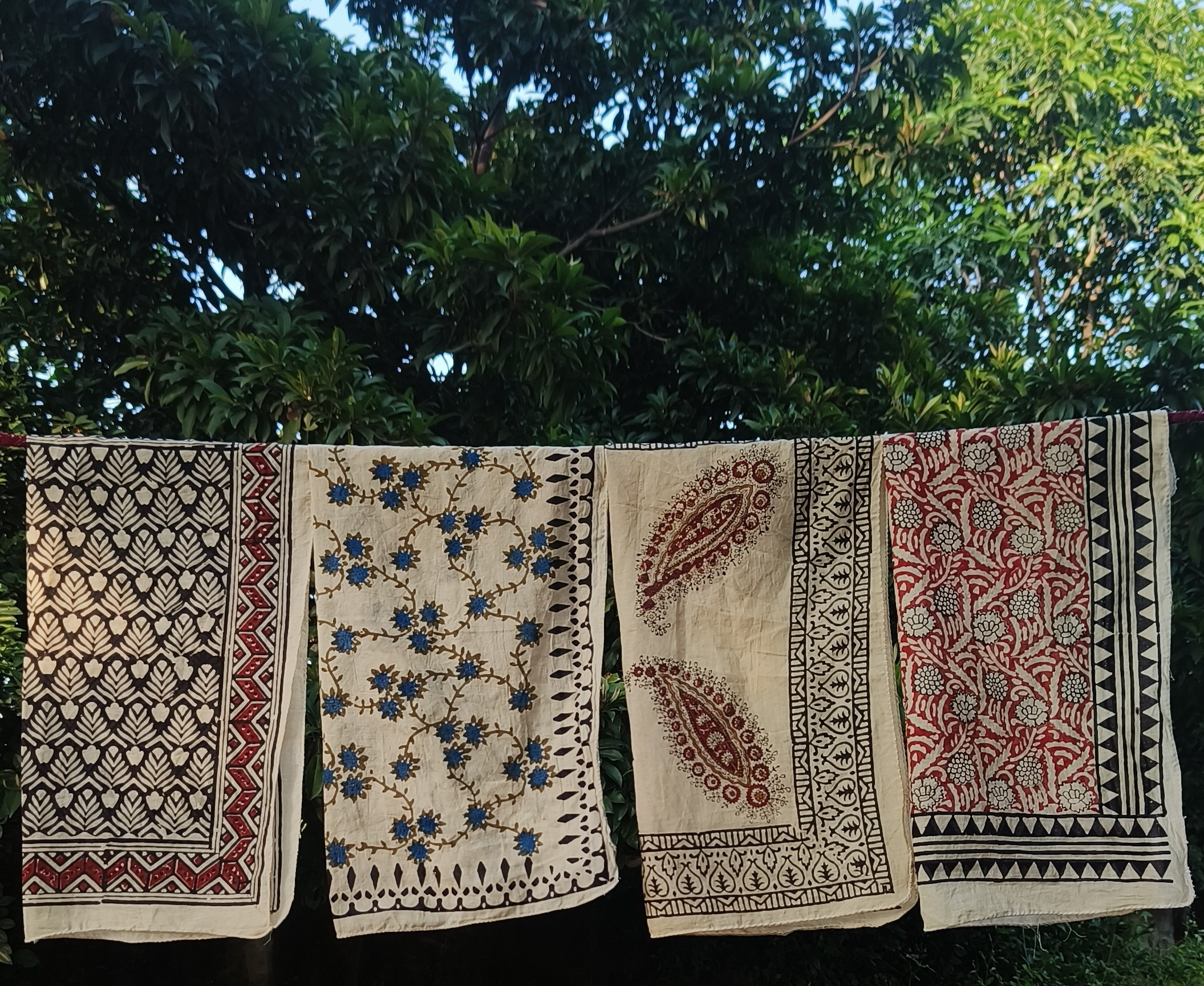 Organic Cotton Bandanas – Set of 7 Block Printed Handmade Scarves