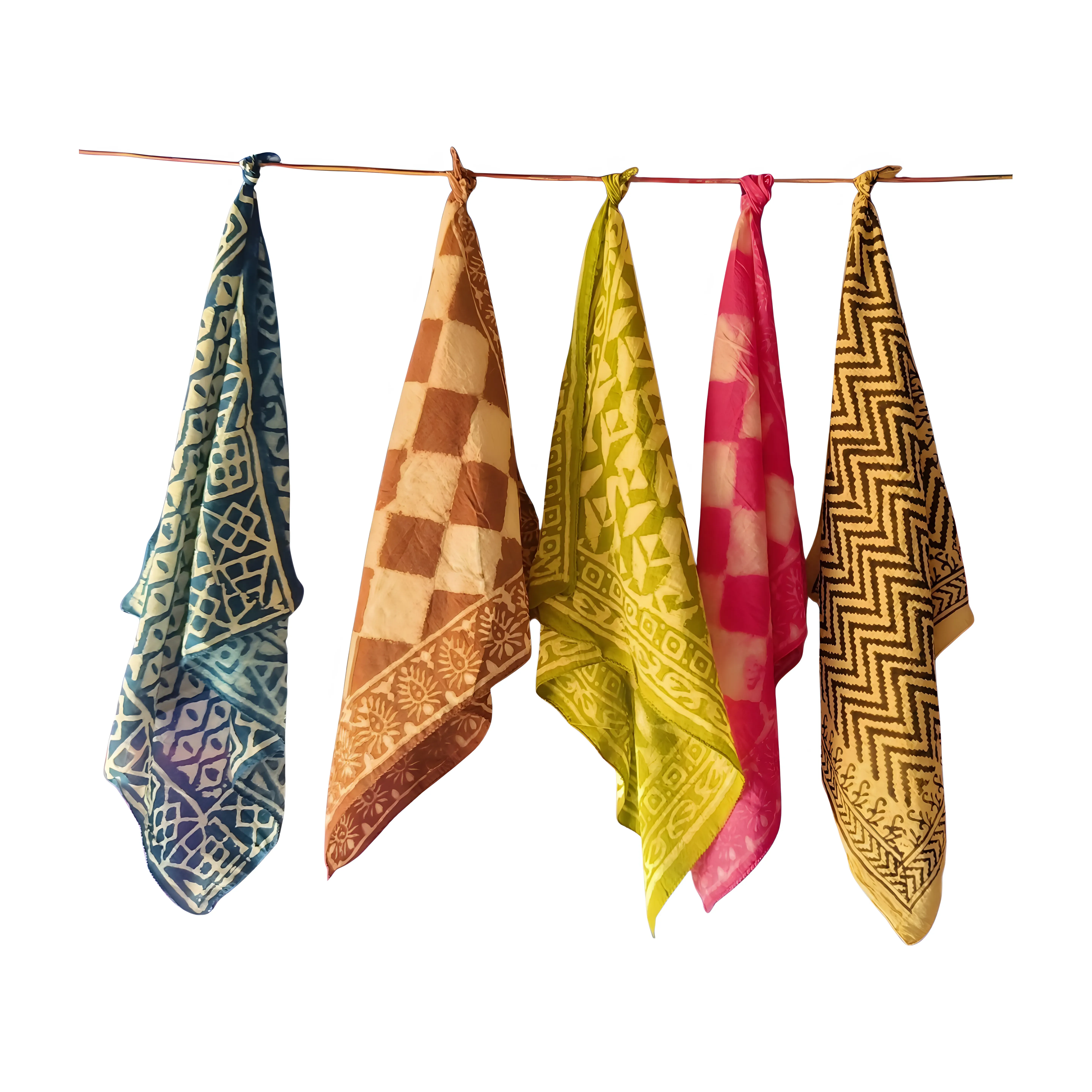 Classic Indian Block Print Bandana Collection – Set of 5 Cotton Scarves
