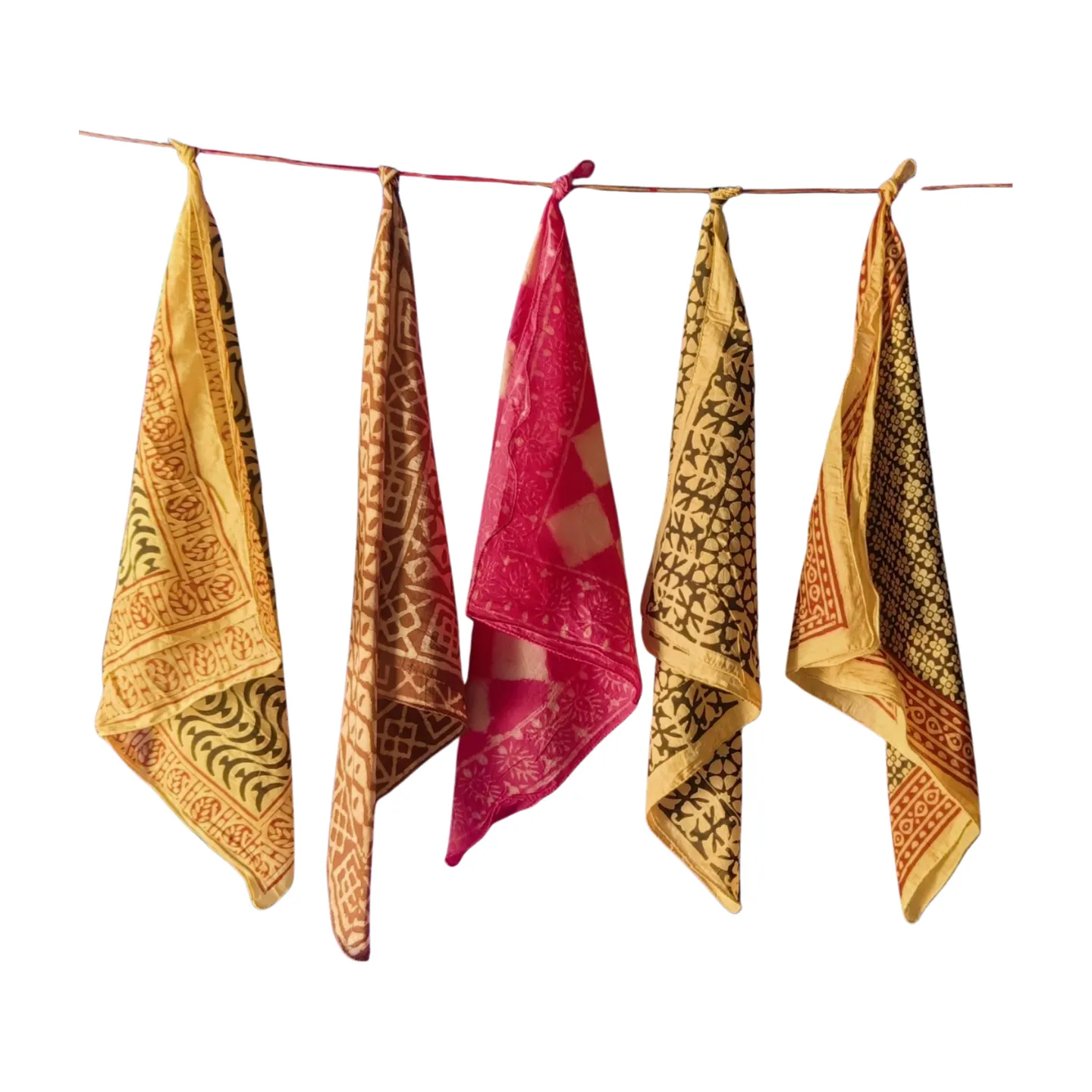 Block Print Cotton Bandanas – 5 Piece Natural Dye Handmade Set